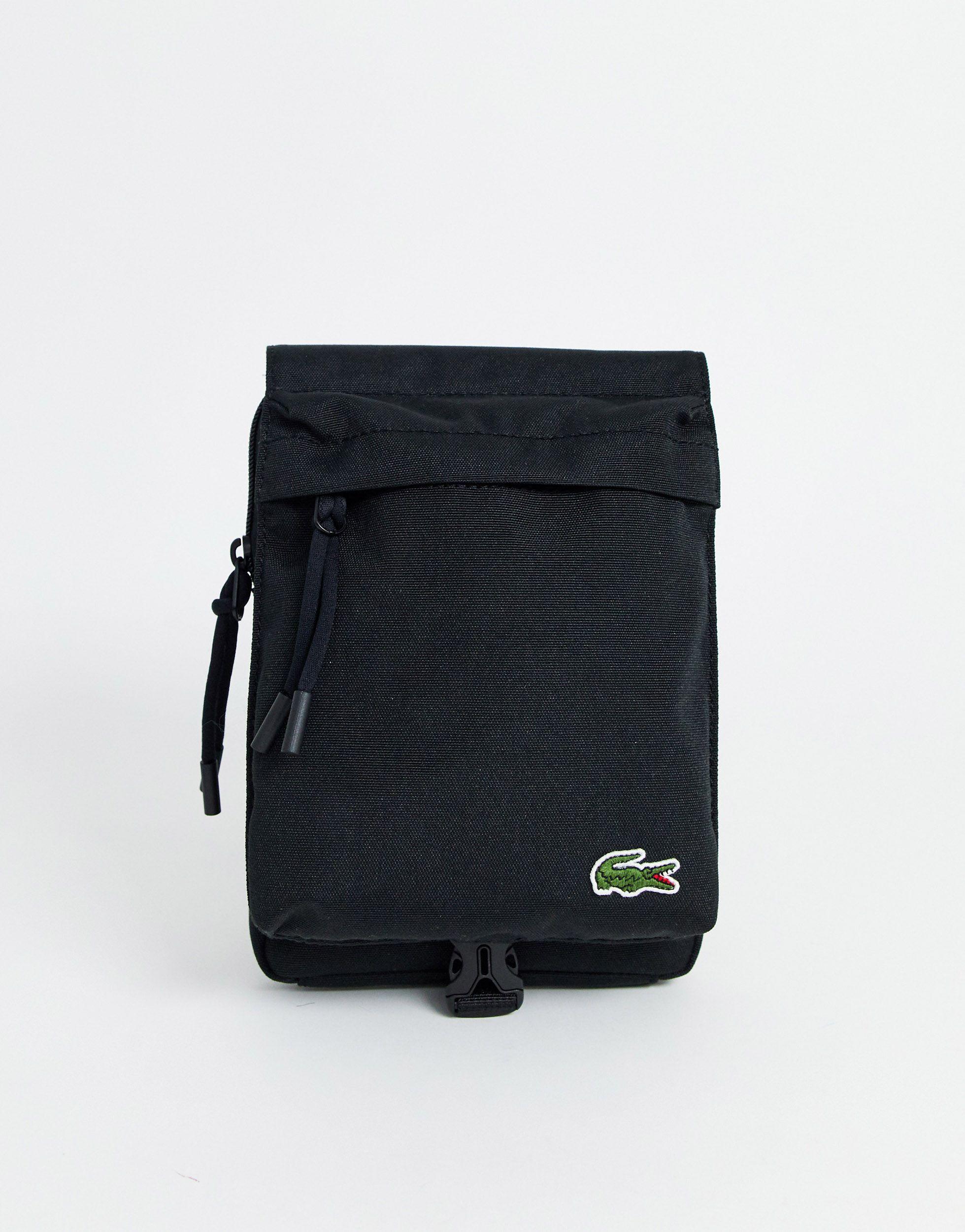 Lacoste Synthetic Croc Logo Cross Body Flight Bag in Black for Men - Lyst