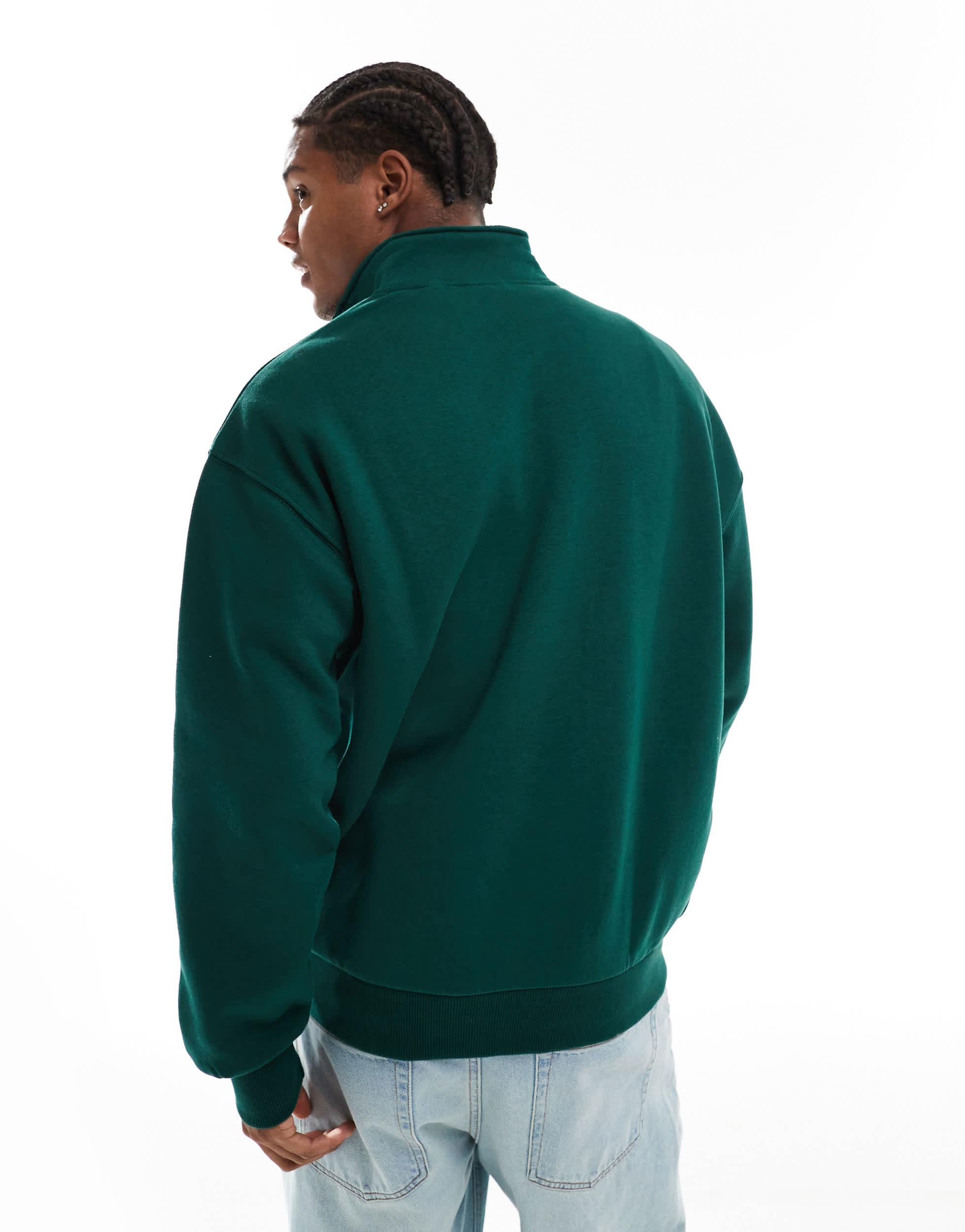 Bershka 1/4 Zip Printed Sweatshirt in Green for Men | Lyst