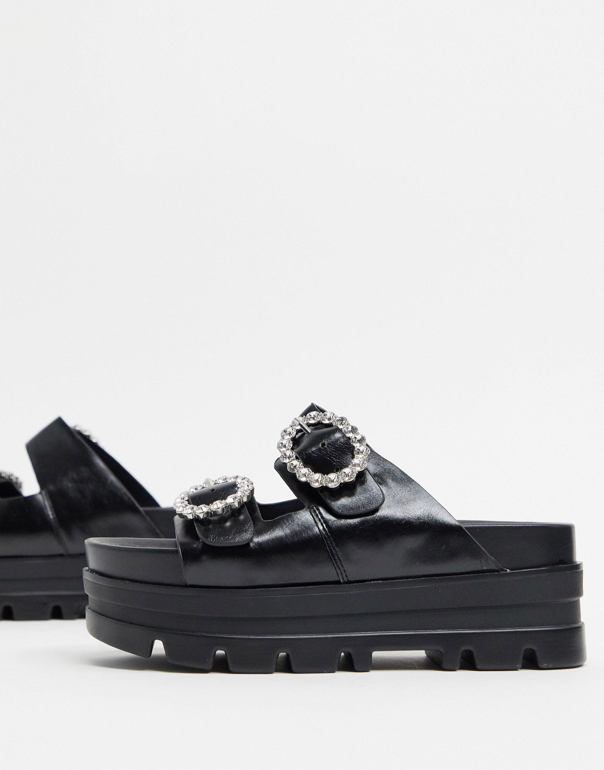 Bershka Chunky Platform Sandal With Gem Detail in Black - Lyst