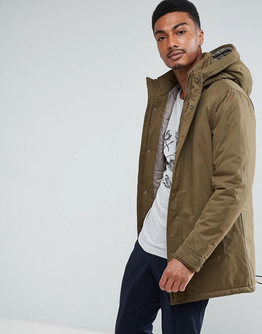 Only & Sons Cotton Padded Parka With Wire Frame Hood in Green for Men - Lyst