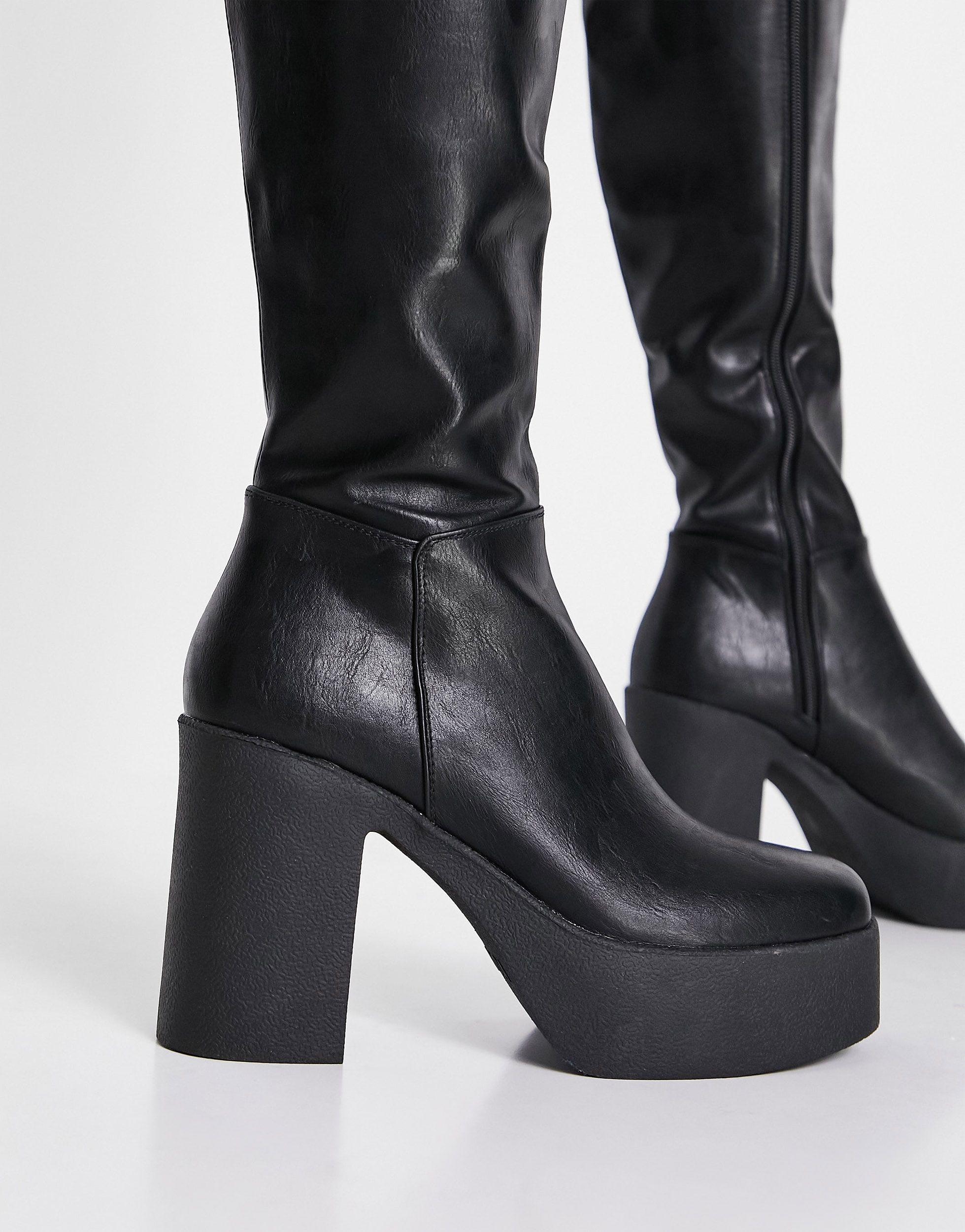 LAMODA Knee High Chunky Heel Boots in Black | Lyst