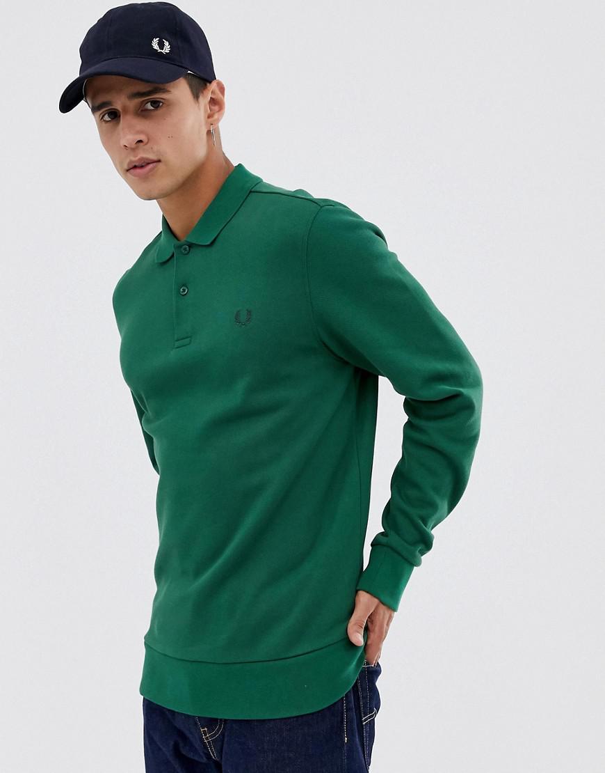 Fred Perry Long Sleeve Fleeceback Pique Polo In Green for Men - Lyst