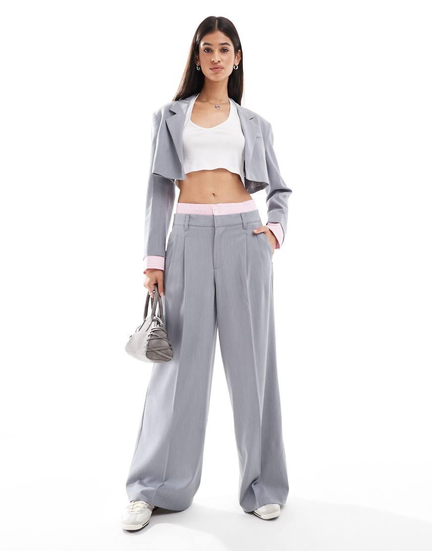 Bershka Striped Waistband Wide Leg Tailored Pants in White Lyst UK