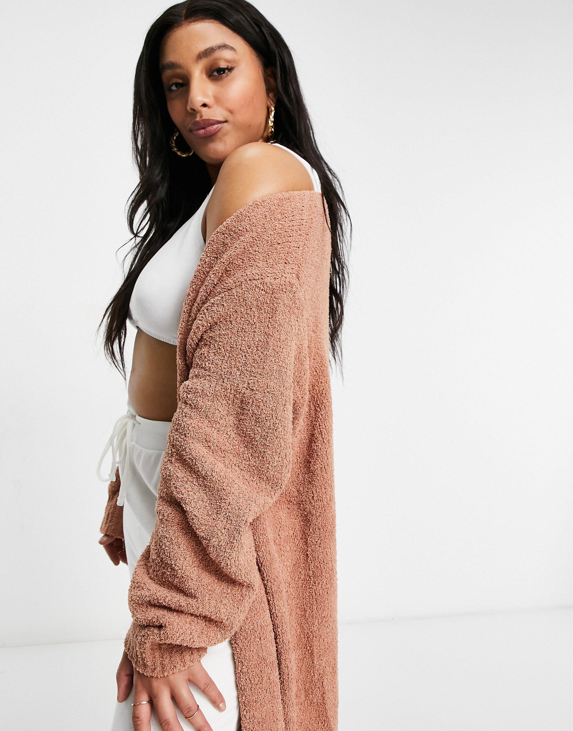 Missguided Popcorn Knit Maxi Cardigan in Brown | Lyst