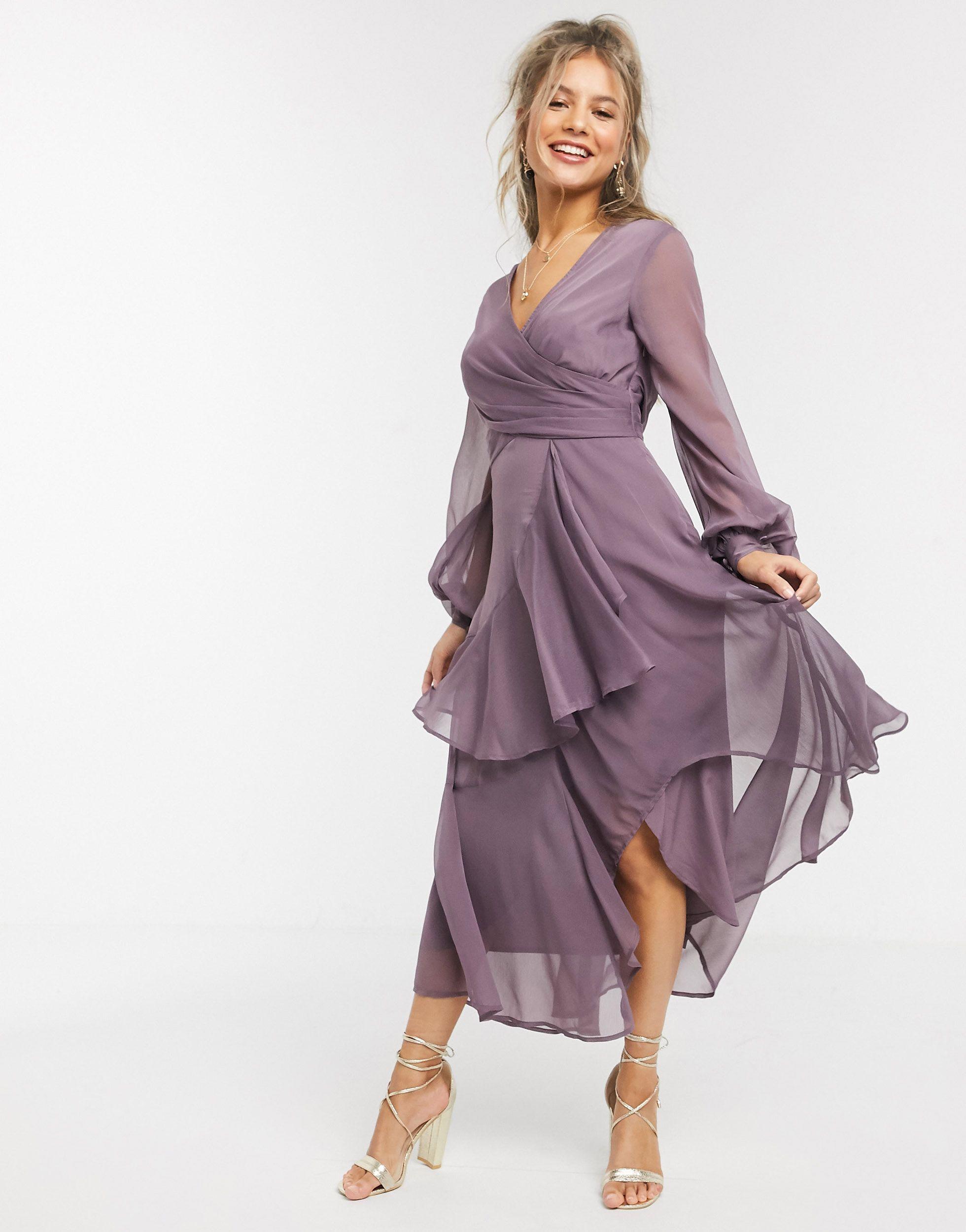 ASOS Wrap Waist Midi Dress With Double 