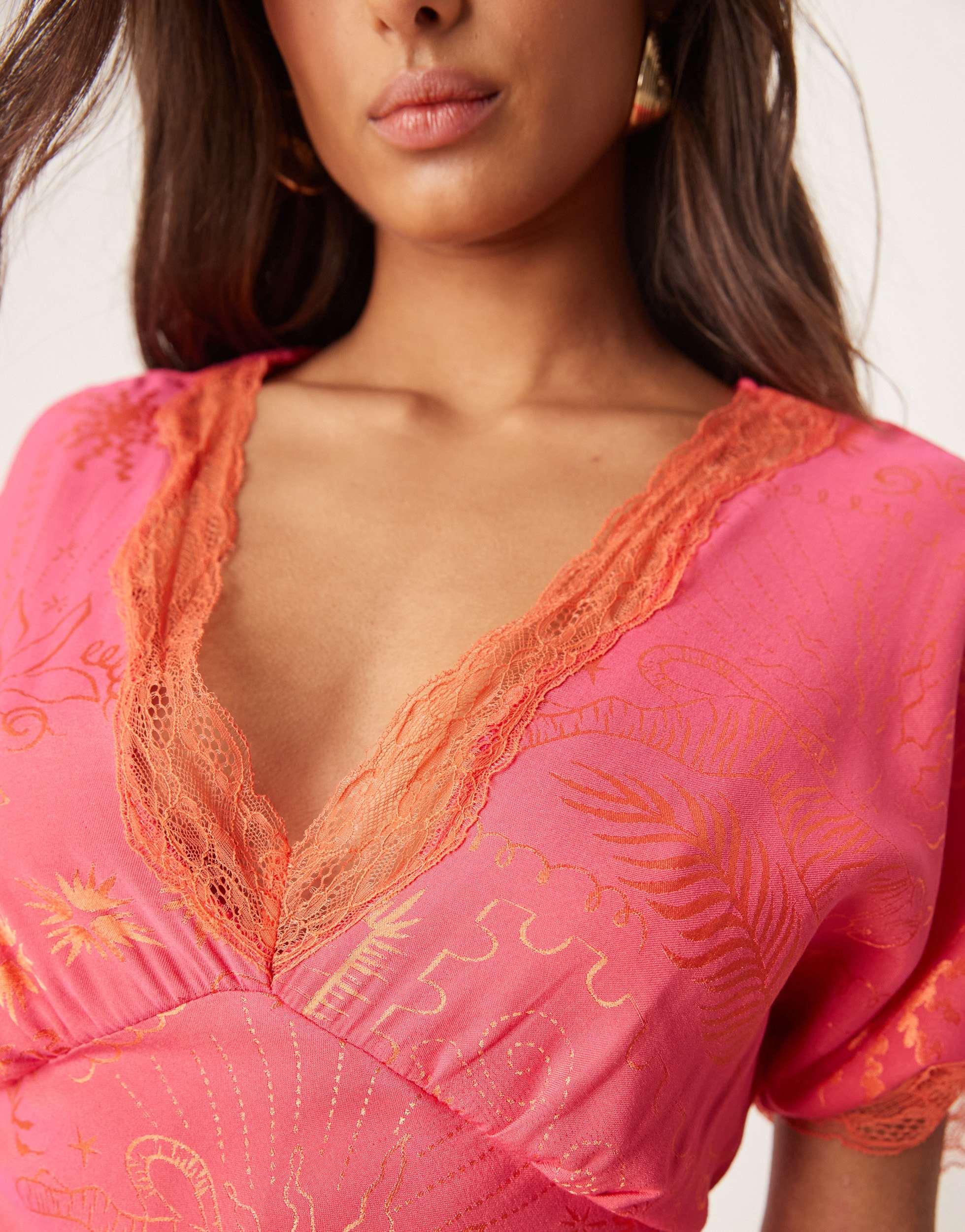 Never Fully Dressed Lace Trim Midaxi Dress in Pink | Lyst