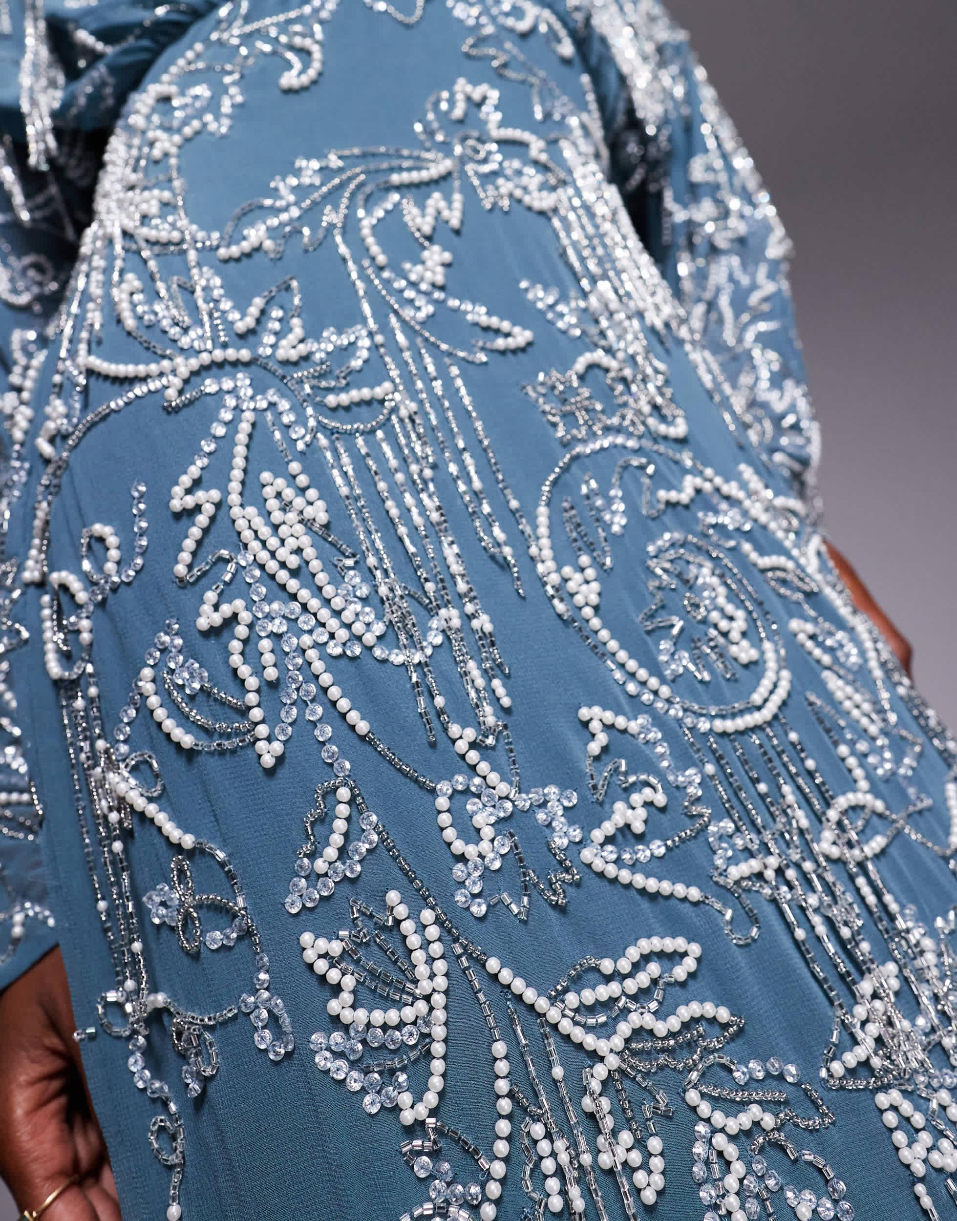 asos design all over embellished maxi dress with flared sleeves Mauve Ruffled Fit And Flare Maxi Dress main image 1