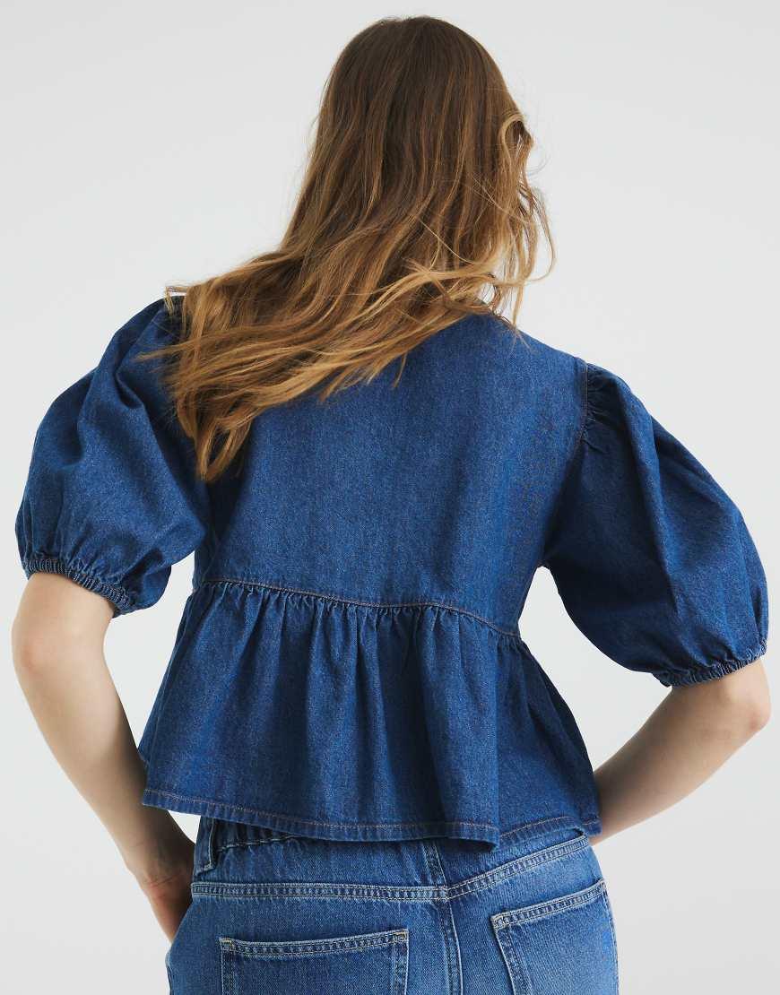 River Island Denim Puff Sleeve Top in Blue Lyst UK