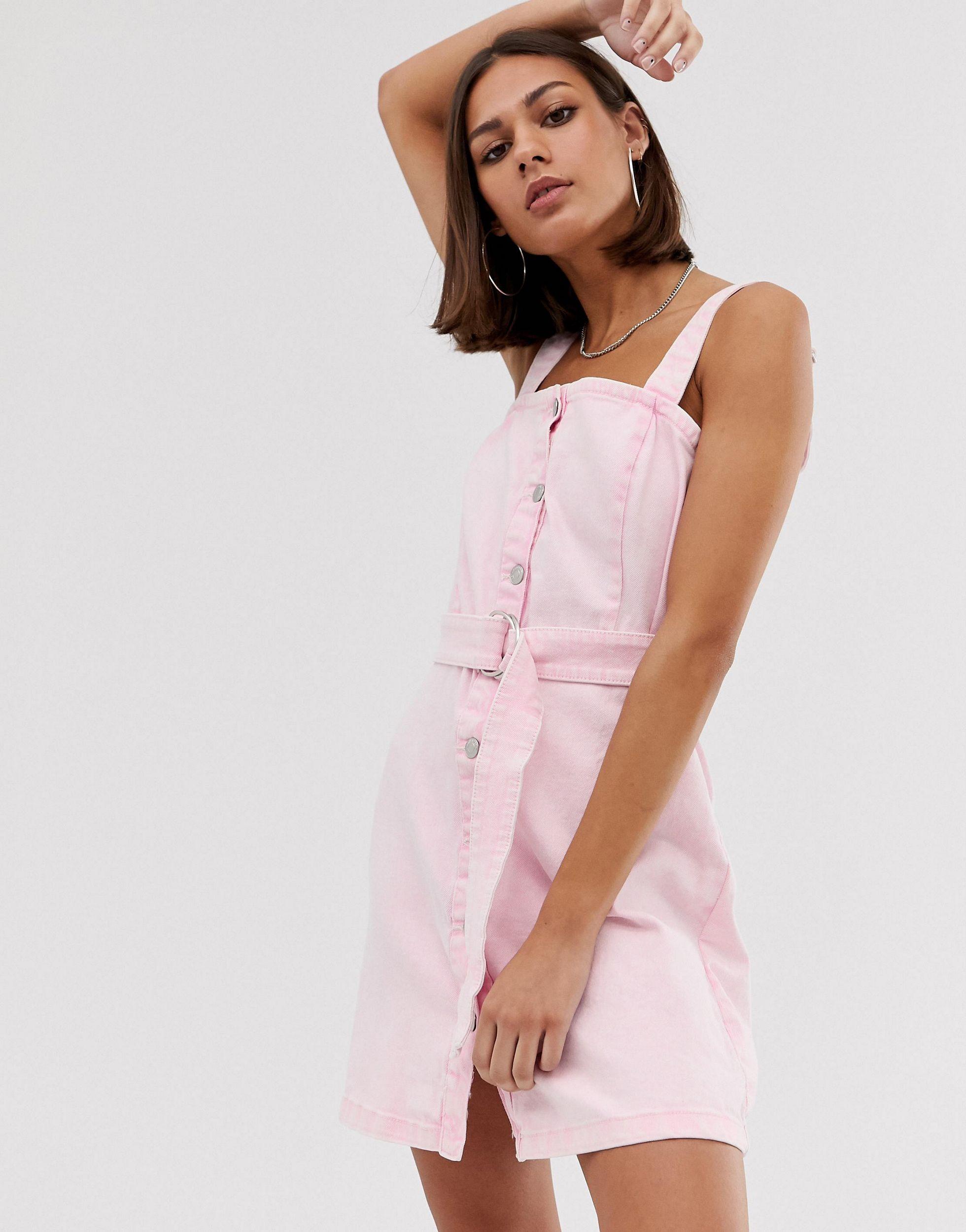 Vestido vaquero rosa estilo pichi Bershka de color Rosa | Lyst