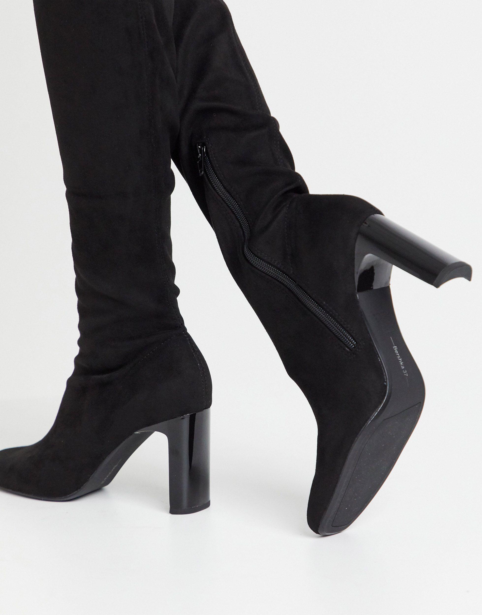 Bershka High Leg Heeled Boots in Black | Lyst