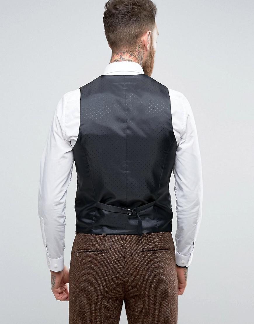 ASOS Slim Suit Waistcoat In Harris Tweed Check 100% Wool ...