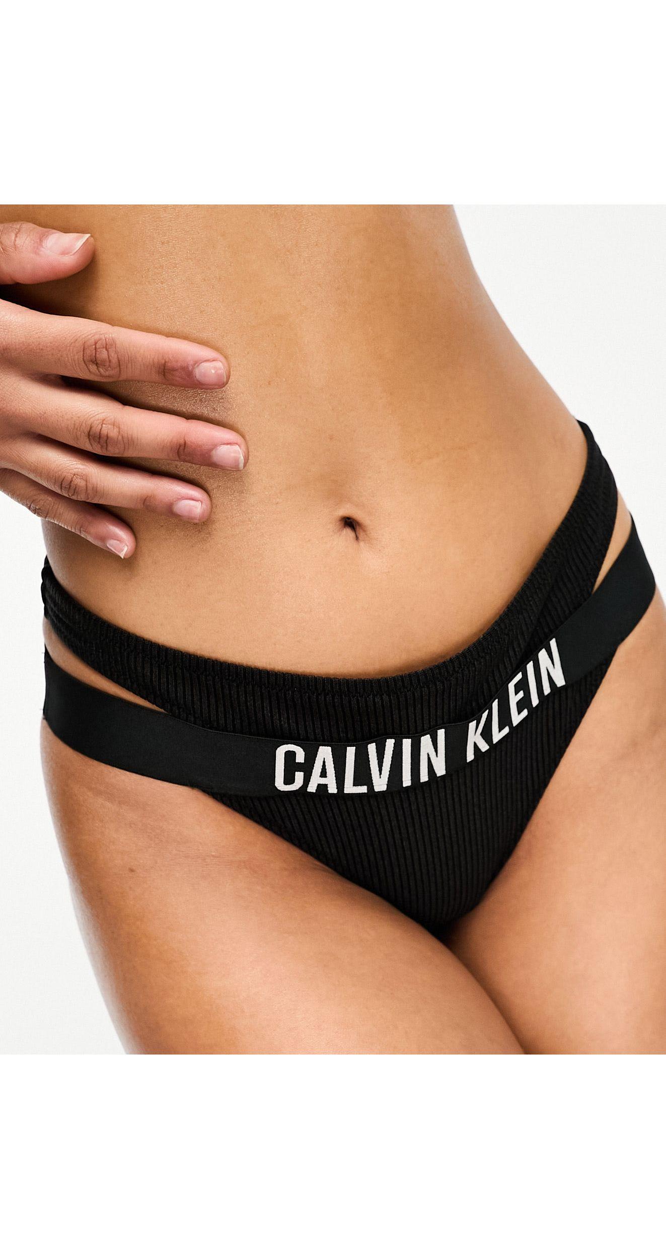 Calvin Klein Intense Power Rib Thong Bikini Bottom in Black | Lyst