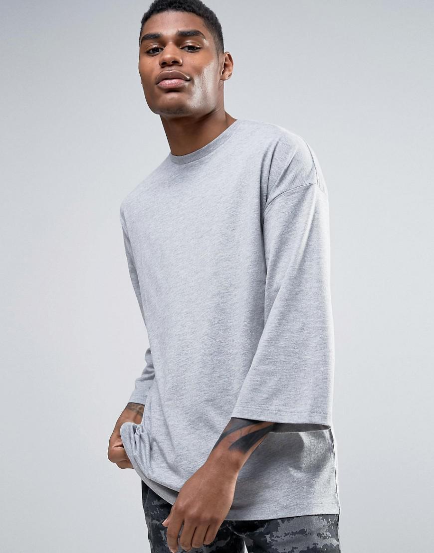 ASOS Oversized Long Sleeve T-shirt With Wide Sleeve In Grey Marl in Gray  for Men | Lyst