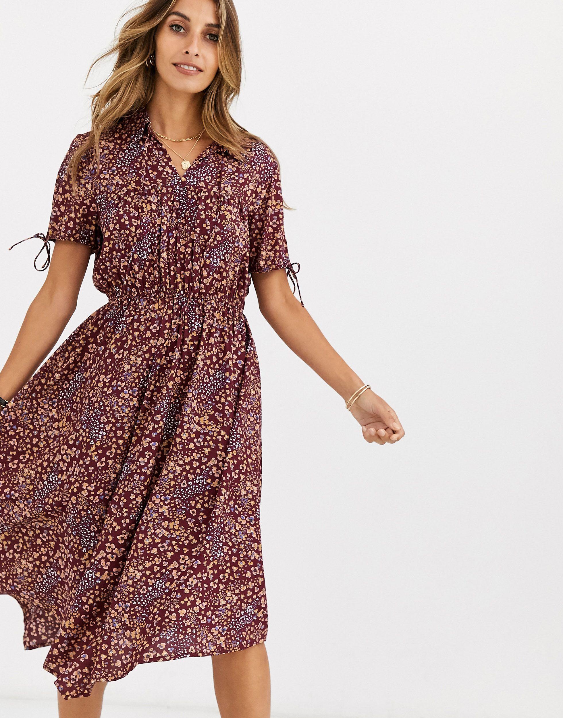 Vero Moda Ditsy Print Hanky Hem Shirt Midi Dress Lyst