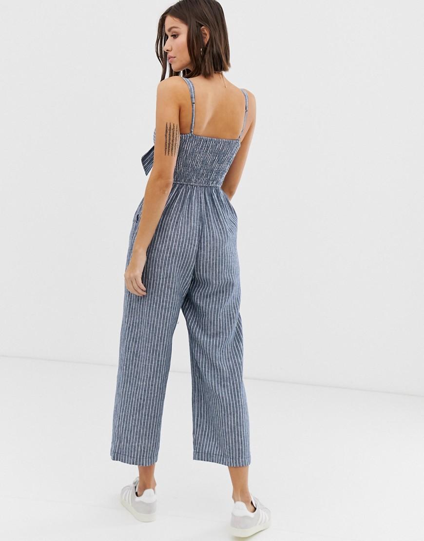Abercrombie & Fitch Jumpsuit With Tie Front in Blue | Lyst