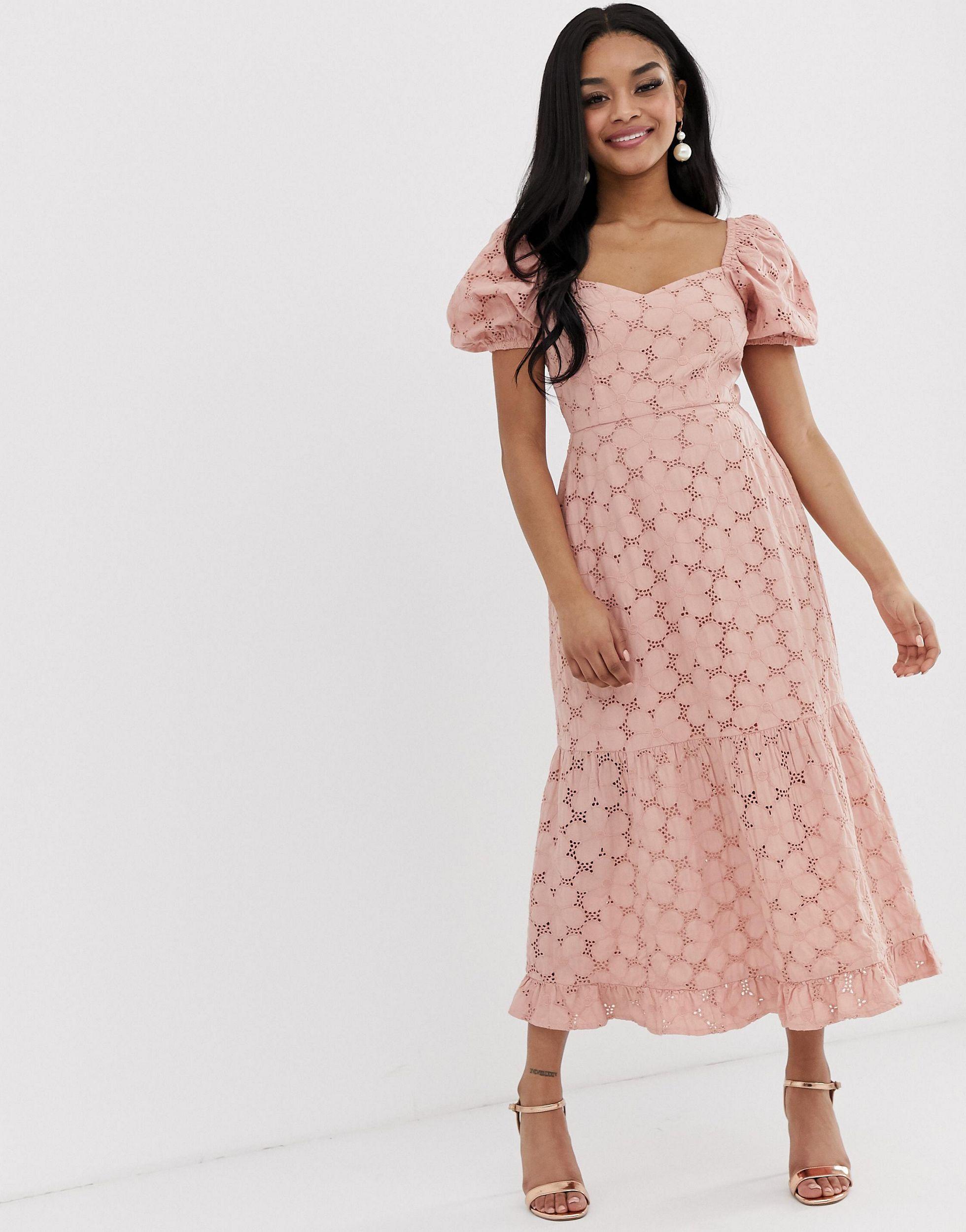 ASOS Cotton Asos Design Petite Broderie Maxi Dress With Sweetheart ...