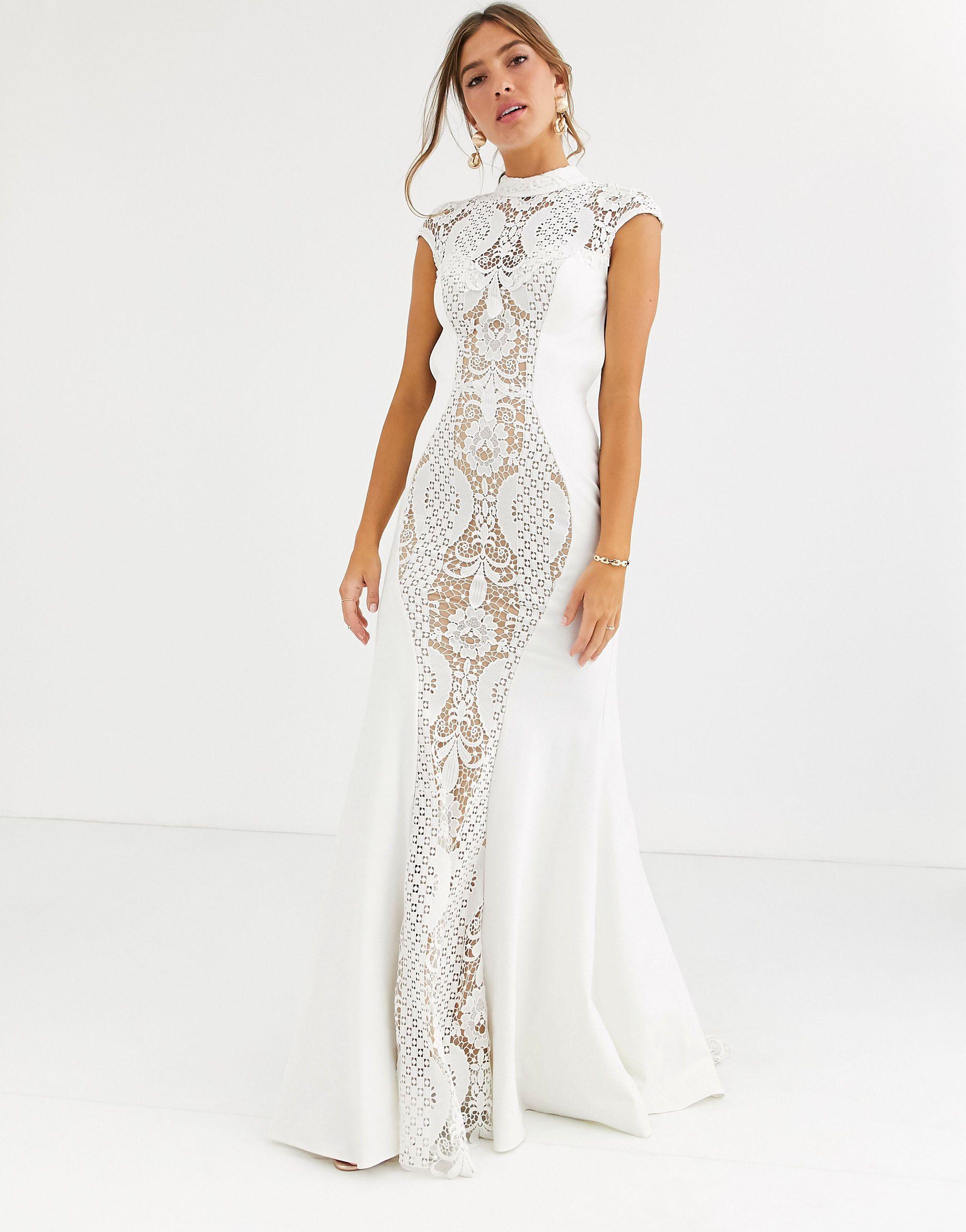 white lace fishtail dress