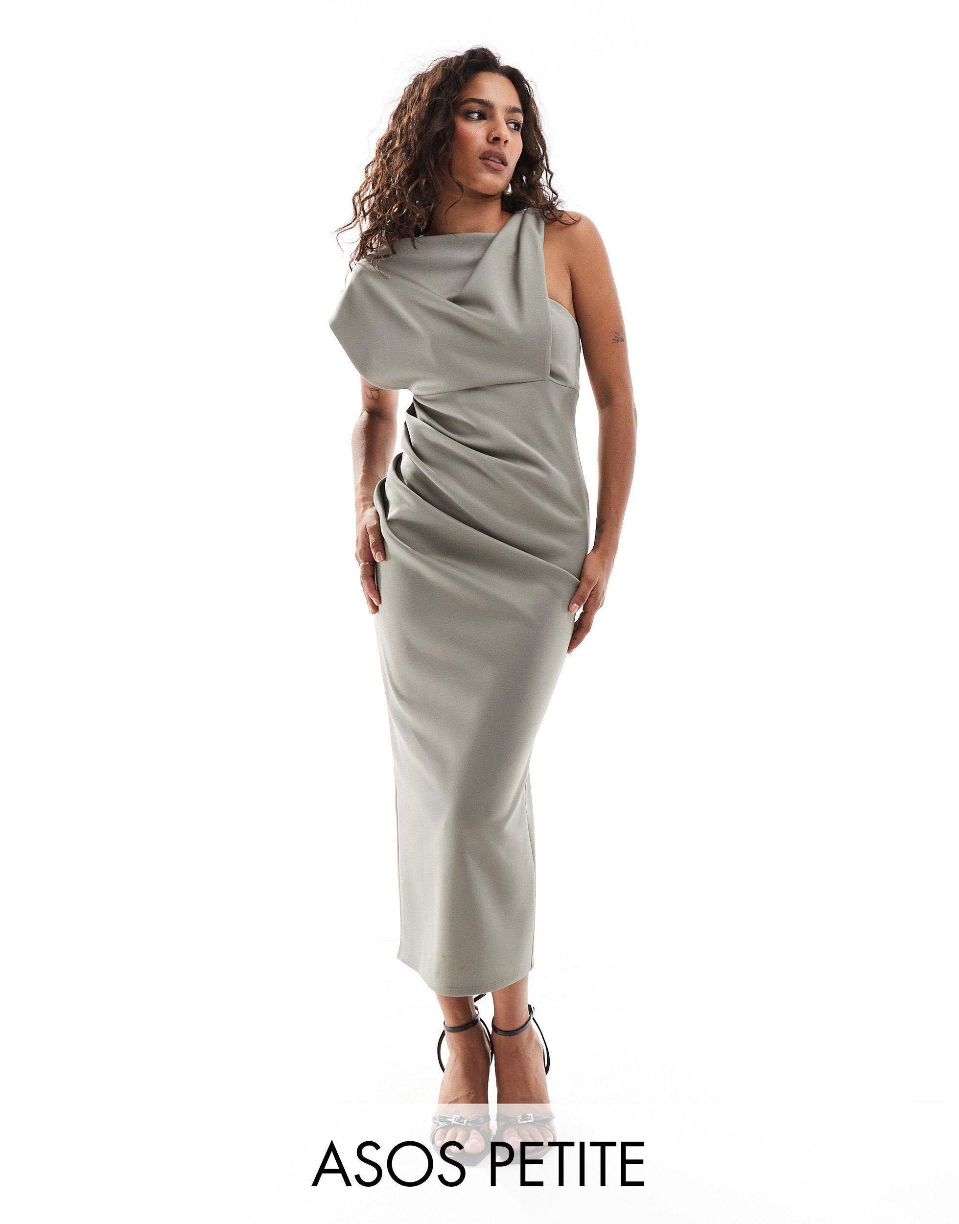 Asos design petite robe mi longue asymetrique minimaliste a col montant kaki clair ASOS en coloris Vert Lyst