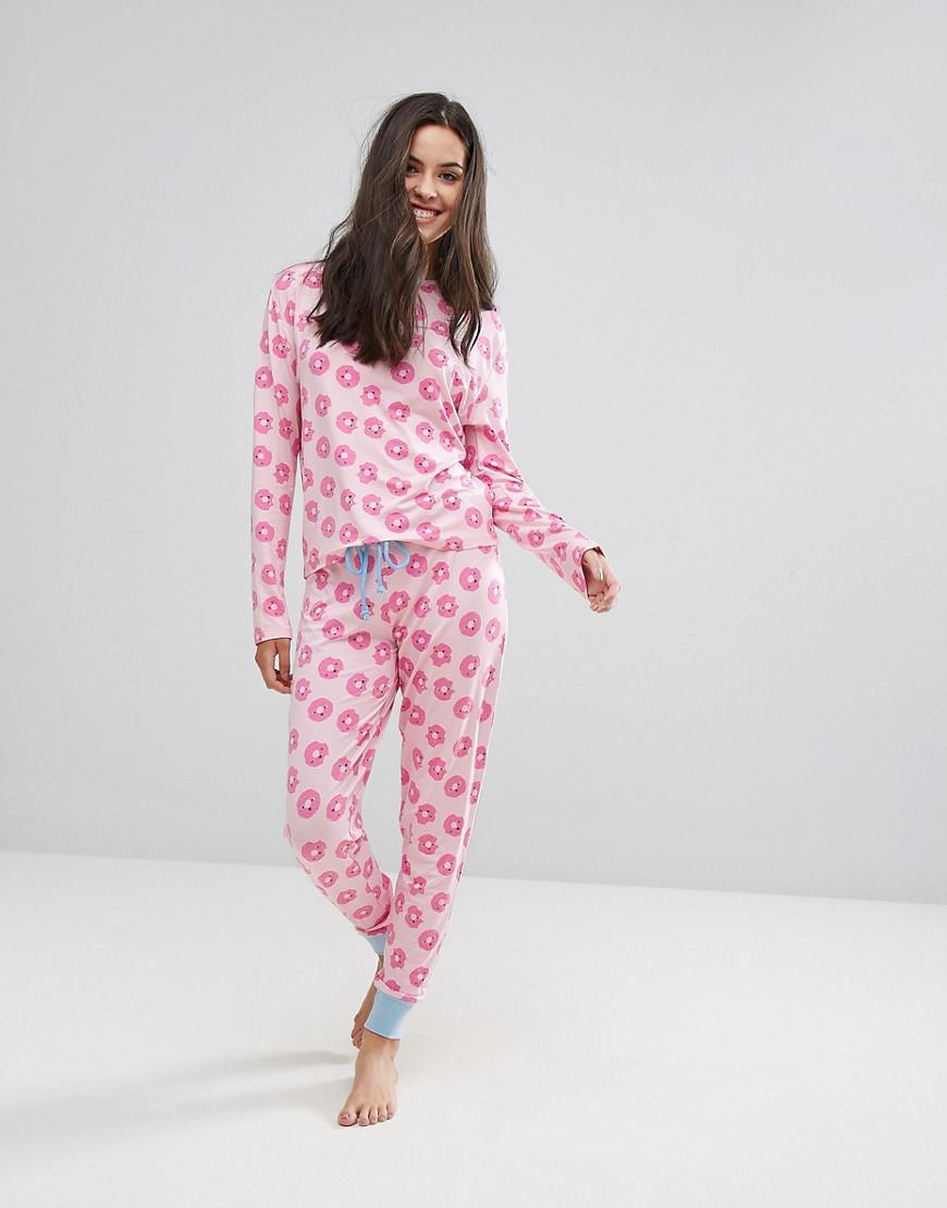 Chelsea Peers Synthetic Donut Pyjama Set in Pink - Lyst