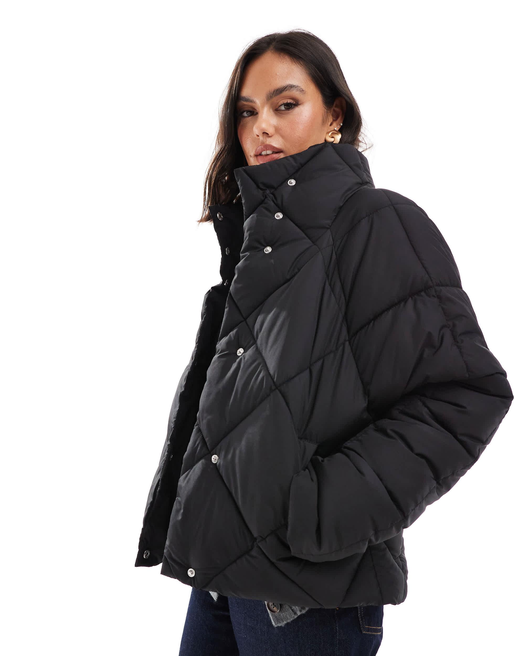Miss Selfridge Oversized Quilted Funnel Neck Crop Puffer Jacket in Black Lyst
