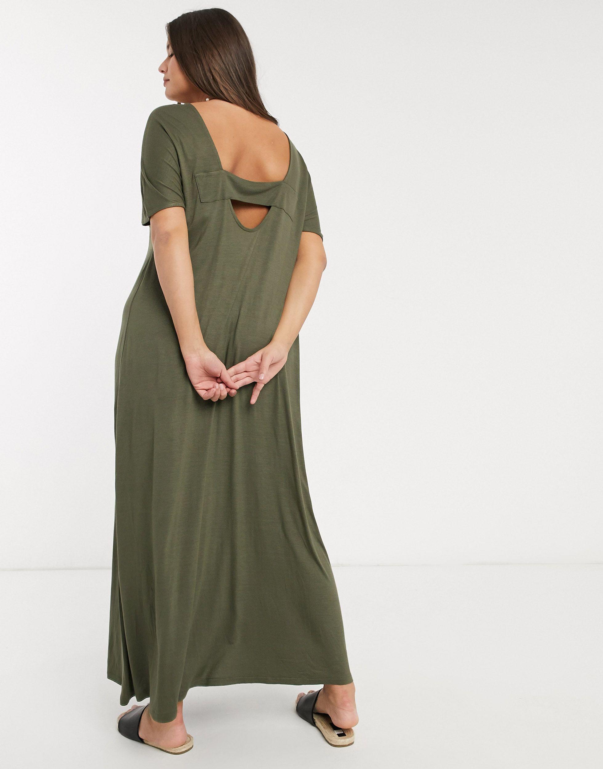 Vero Moda Curve Maxi Dress With Open Back in Green | Lyst