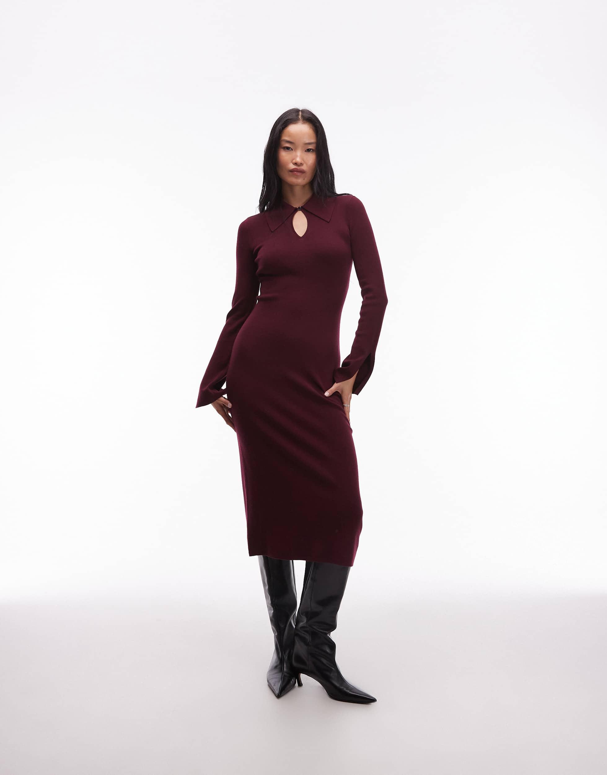 long sleeve black dress plus SecretSculpt Long Sleeve Above Knee Dress Red / 2X