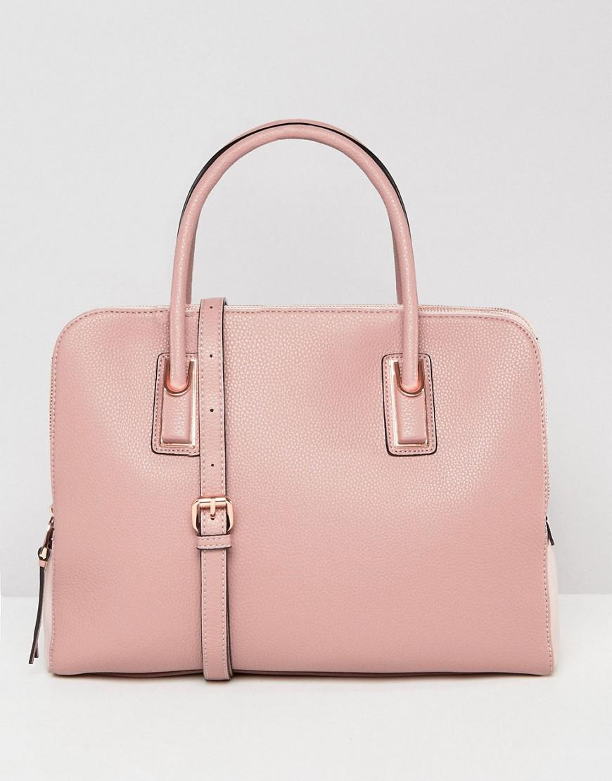 asos design rose gold zipped compartment tote bag with detachable strap