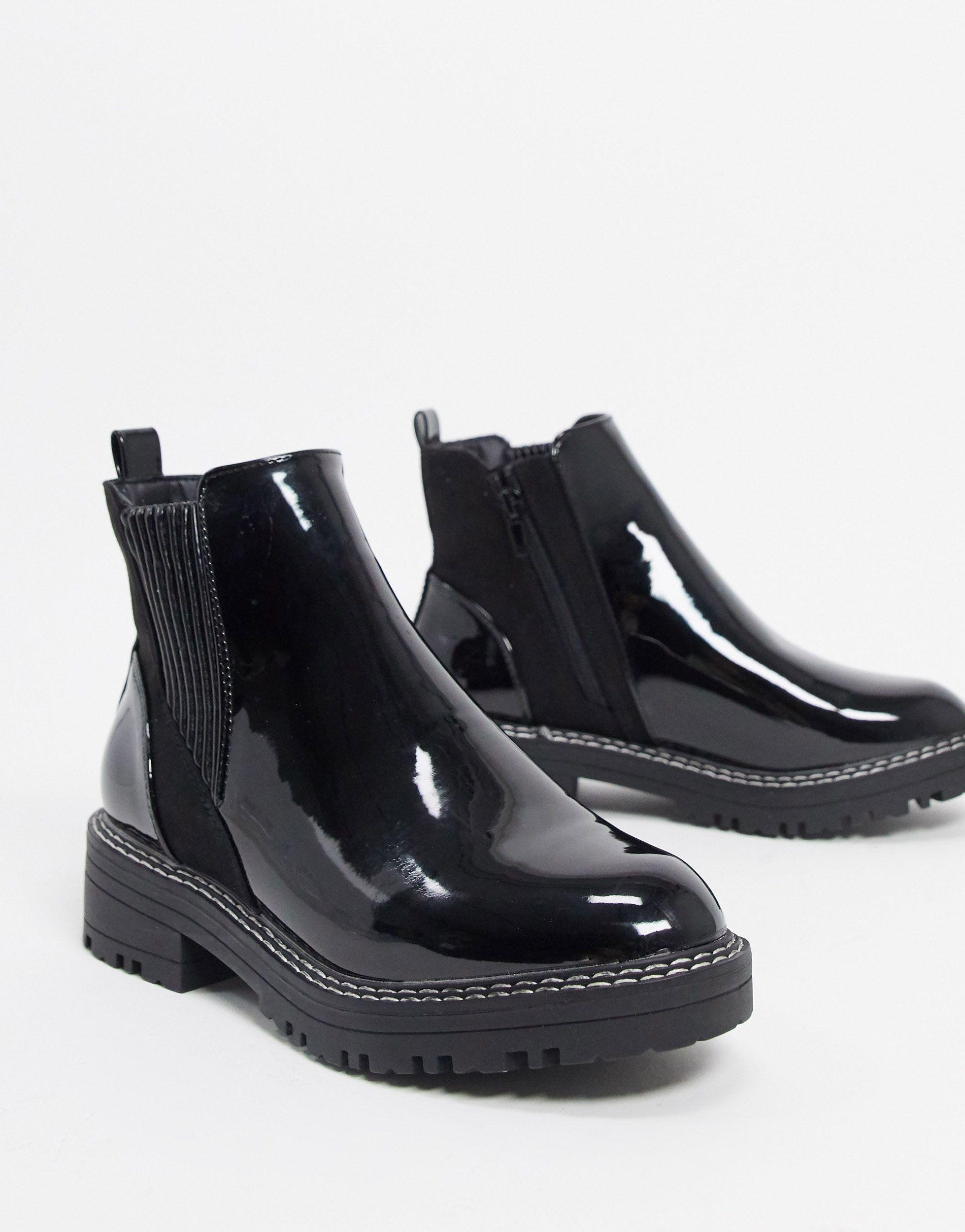 River Island Wide Fit Patent Chunky Chelsea Boot in Black | Lyst