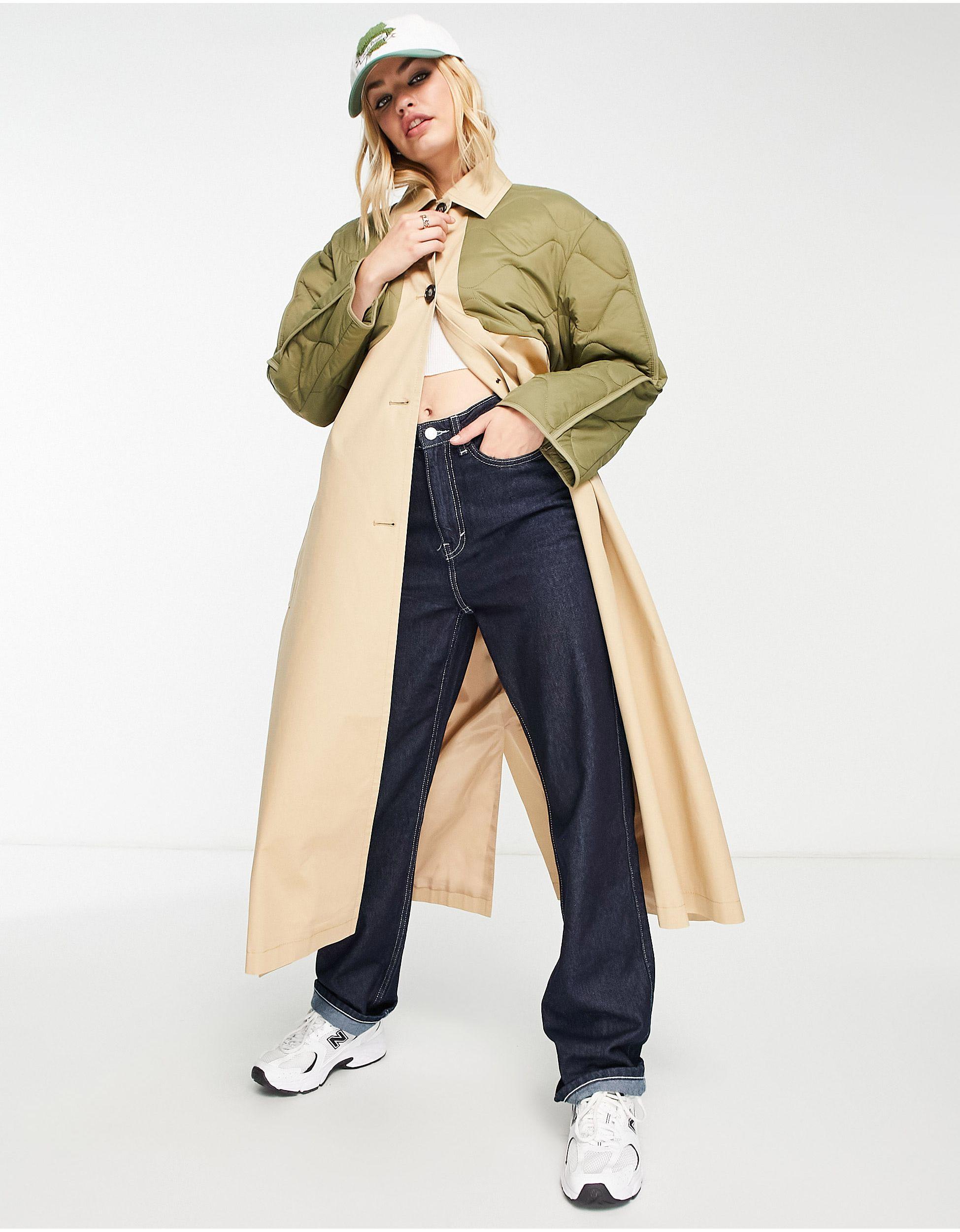 ASOS Hybrid Quilted Trench Coat in Blue Lyst