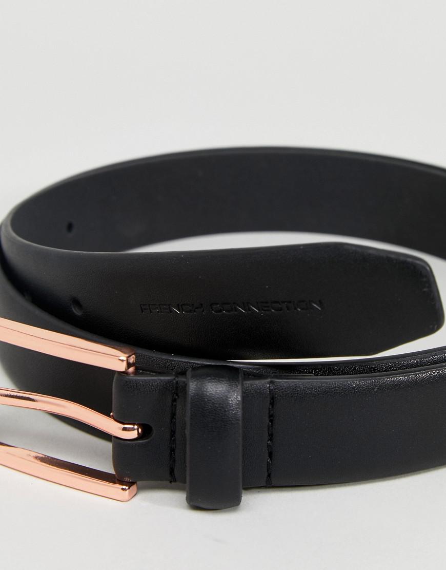 French Connection Black Belt With Rose Gold Buckle for Men - Lyst