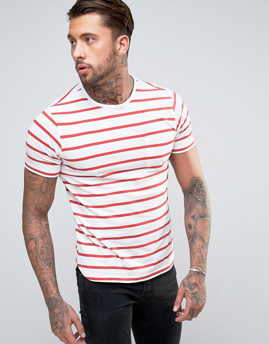 Another Influence Wide Stripe Curved Hem T-shirt in Orange for Men - Lyst