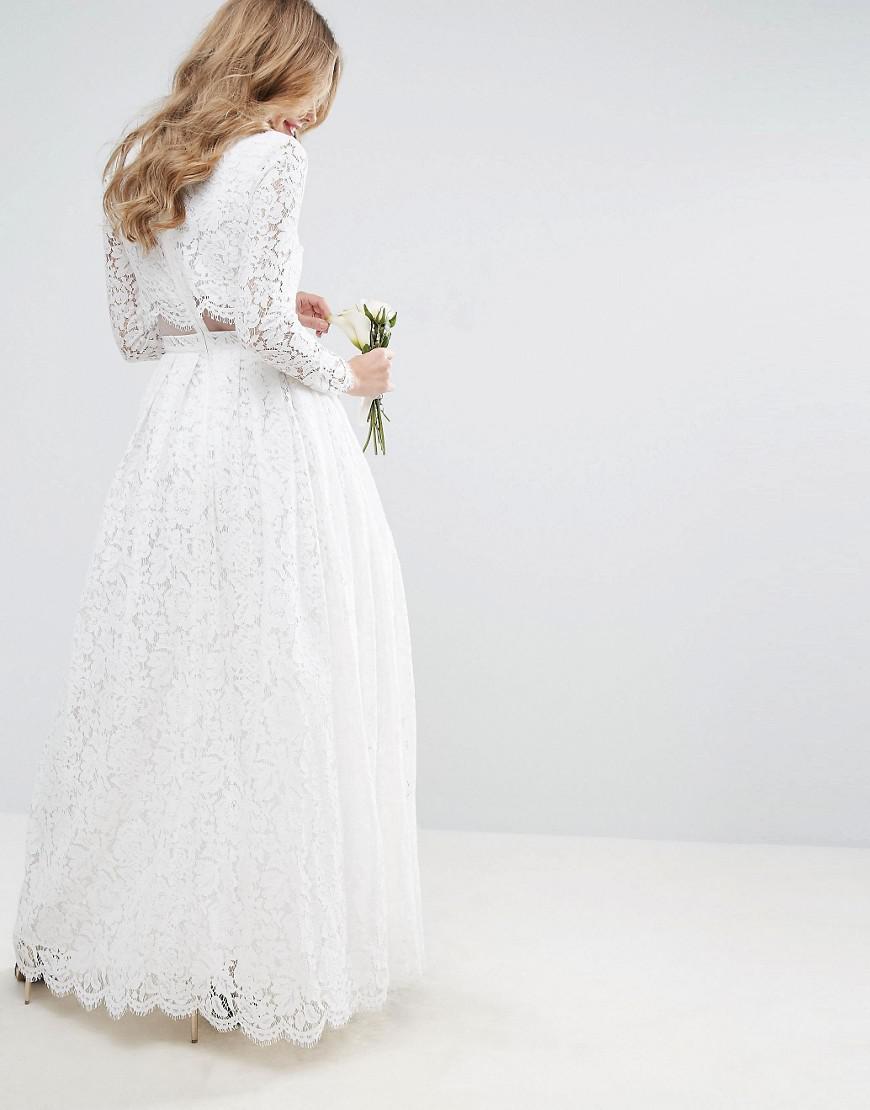 asos edition lace long sleeve crop top maxi wedding dress