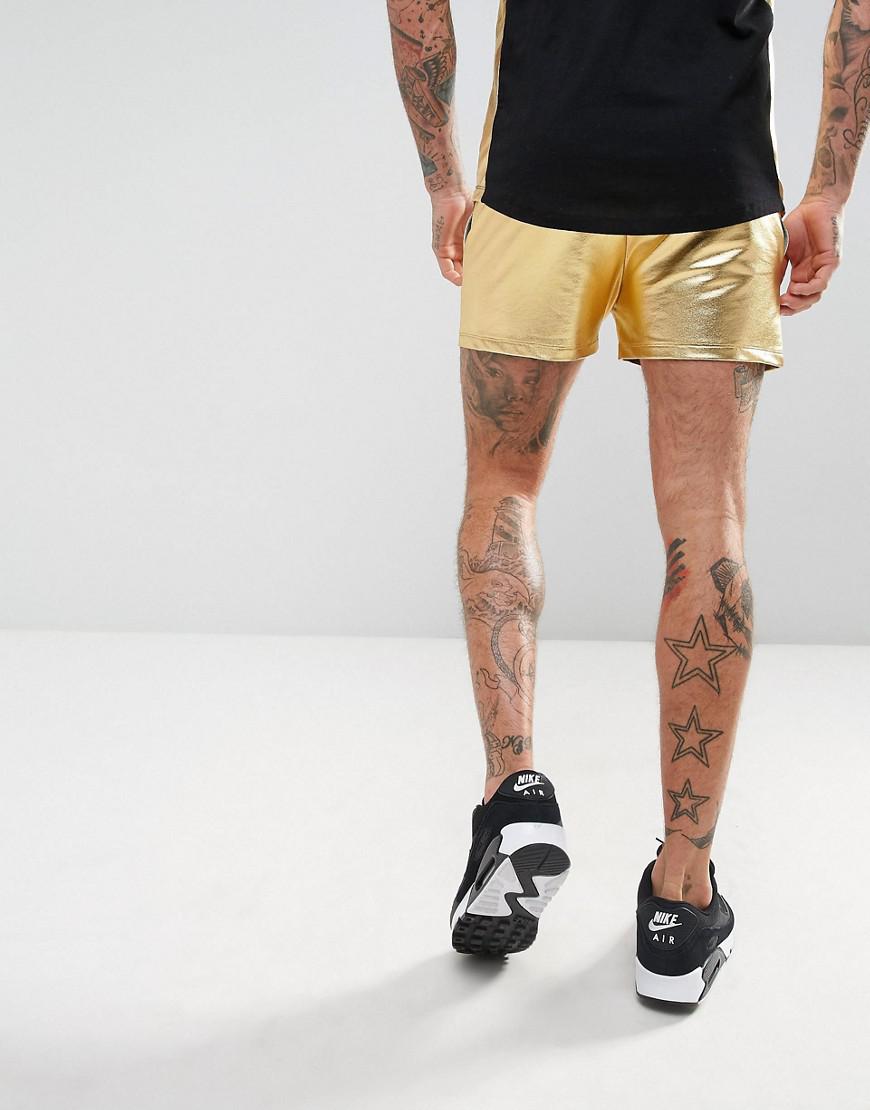 ASOS Cotton Festival Runner Shorts In Metallic Gold for Men Lyst