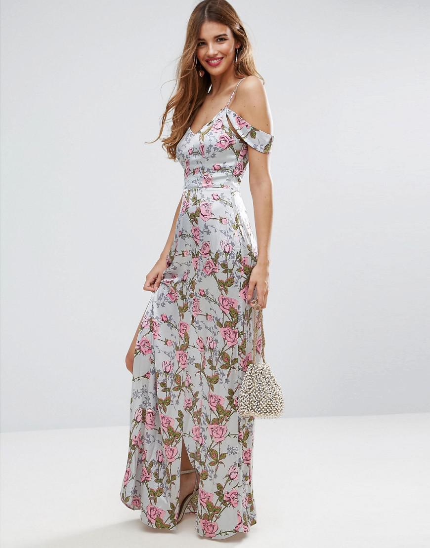 Cold shoulder floral maxi dress Clearance