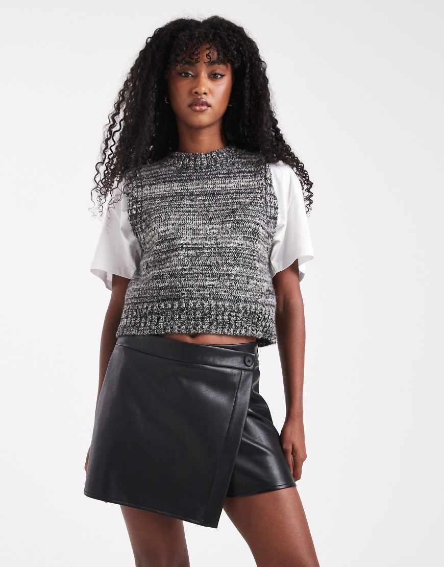 ASOS Faux Leather Button Detail Wrap Skort in Black Lyst UK