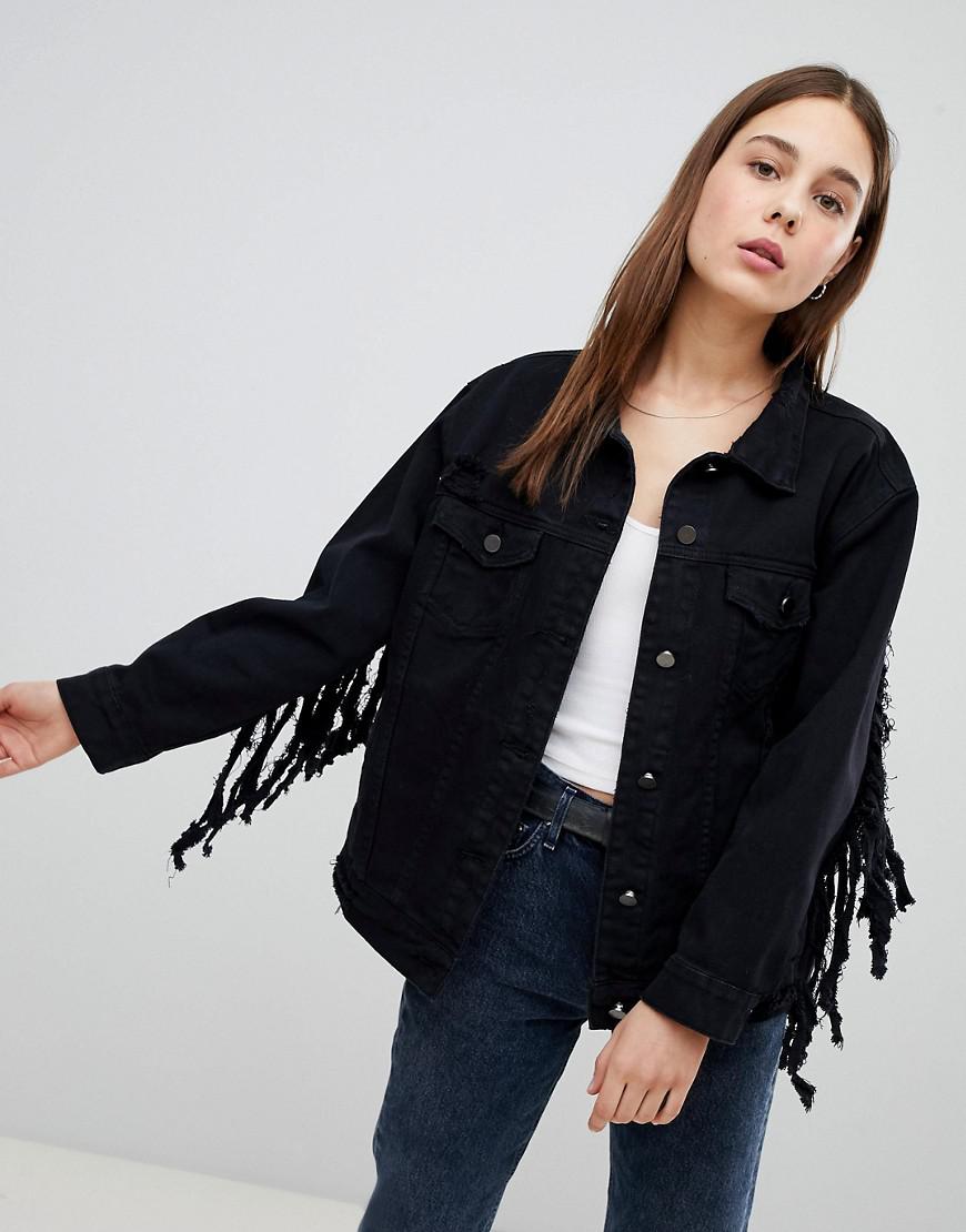 Veste oversize en jean avec franges Jean Pimkie en coloris Noir - Lyst