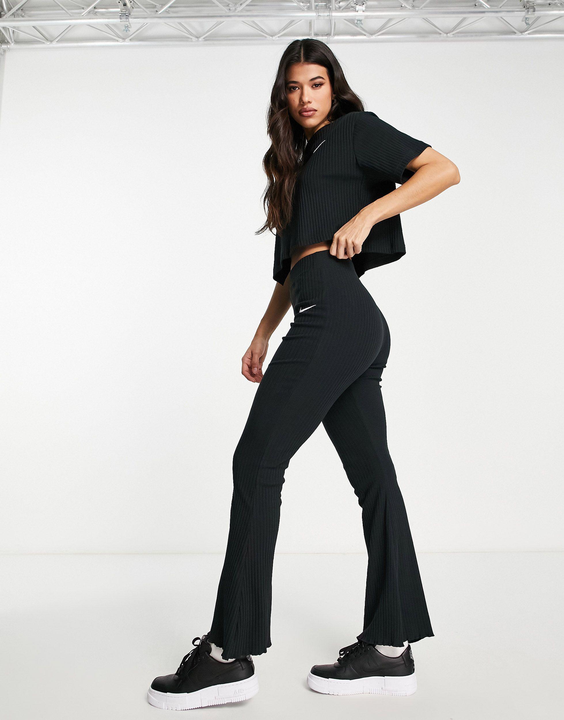 Black Ribbed Jersey Crop Wide Leg Trousers