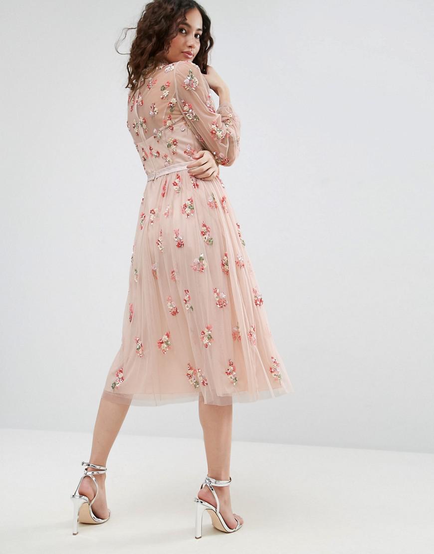 pink floral long sleeve dress