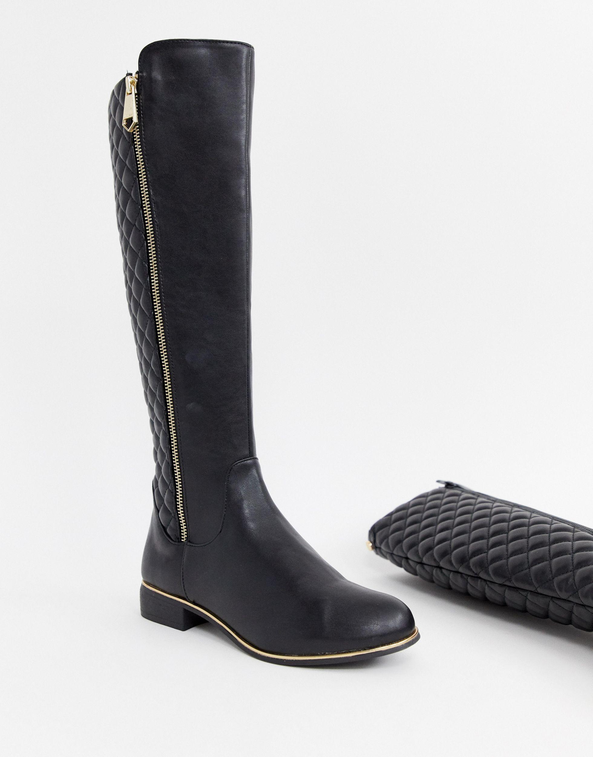 Leather Quilted Knee High Riding Boot 