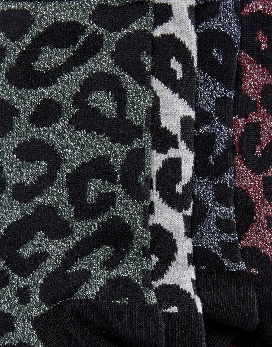 Vero Moda Leopard Print Glitter 4 Pack Socks - Lyst