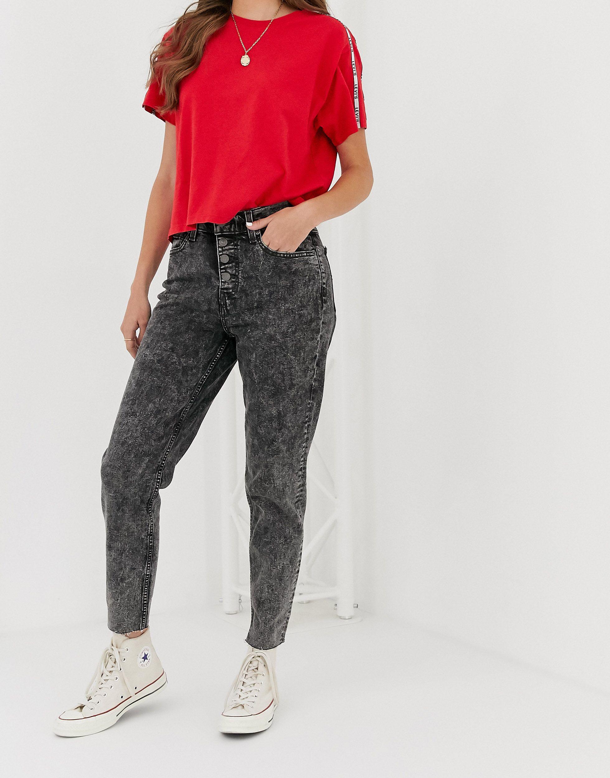Mom jeans con bottoni a vistaLevi's in Denim di colore Nero | Lyst