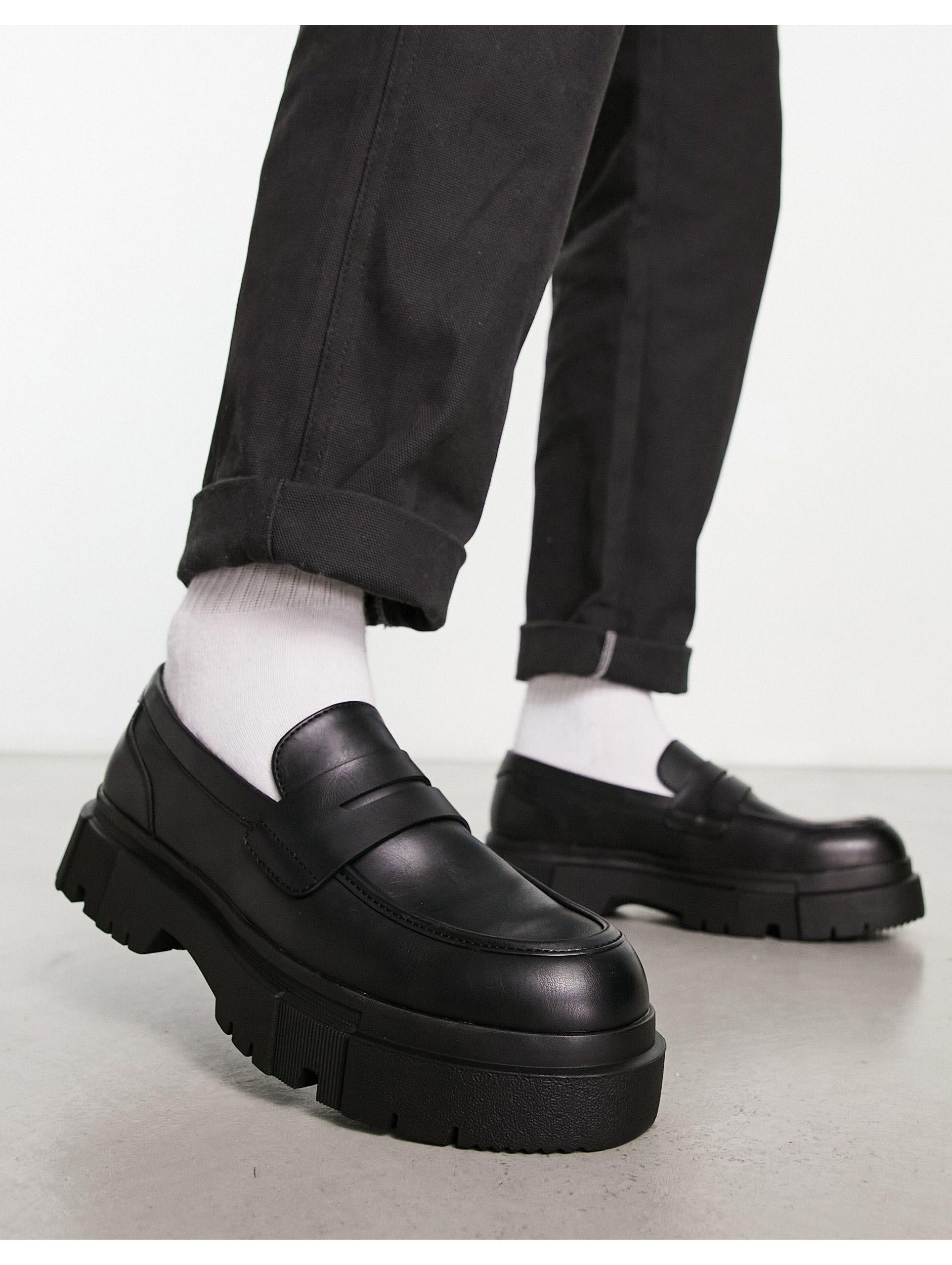 Bershka Leather Chunky Loafers in Black for Men | Lyst