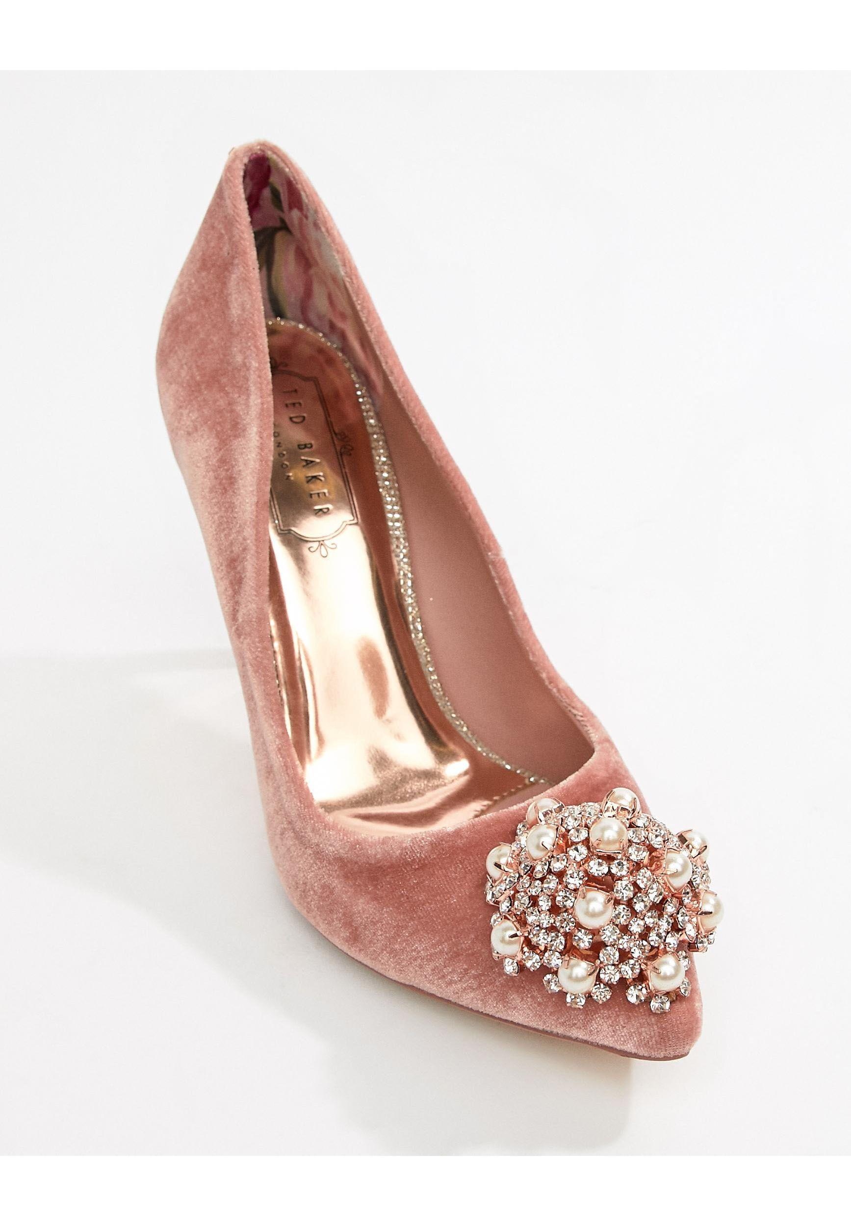 Ted Baker Pink Velvet Embellished Heeled Court Shoes | Lyst