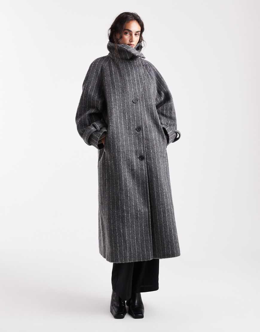 Wool Coat Asos Funnel Coat Navy Wool Blend Funnel Neck Mens Coat - Main Image