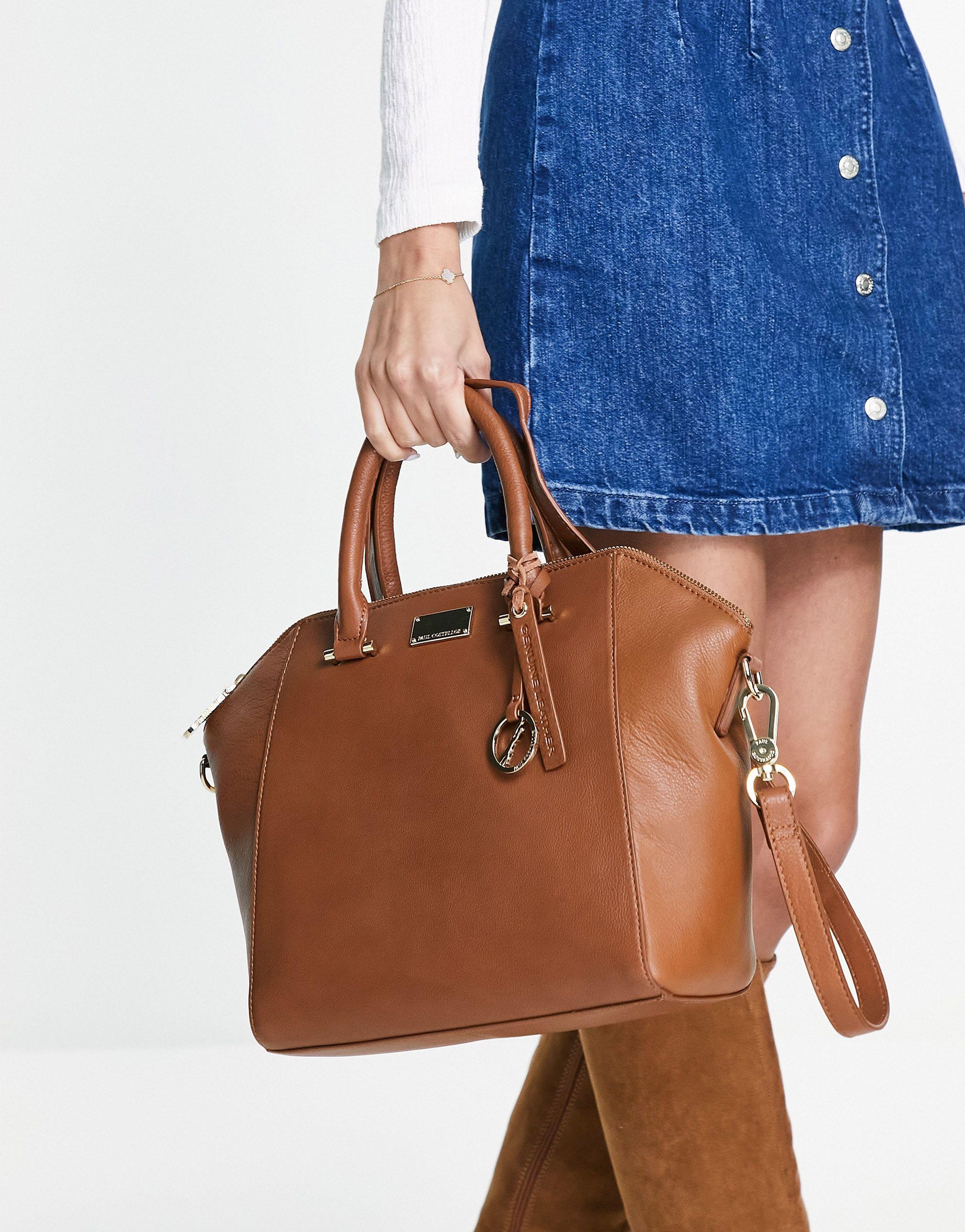 Paul Costelloe Leather Top Handle Tote Bag in Brown | Lyst