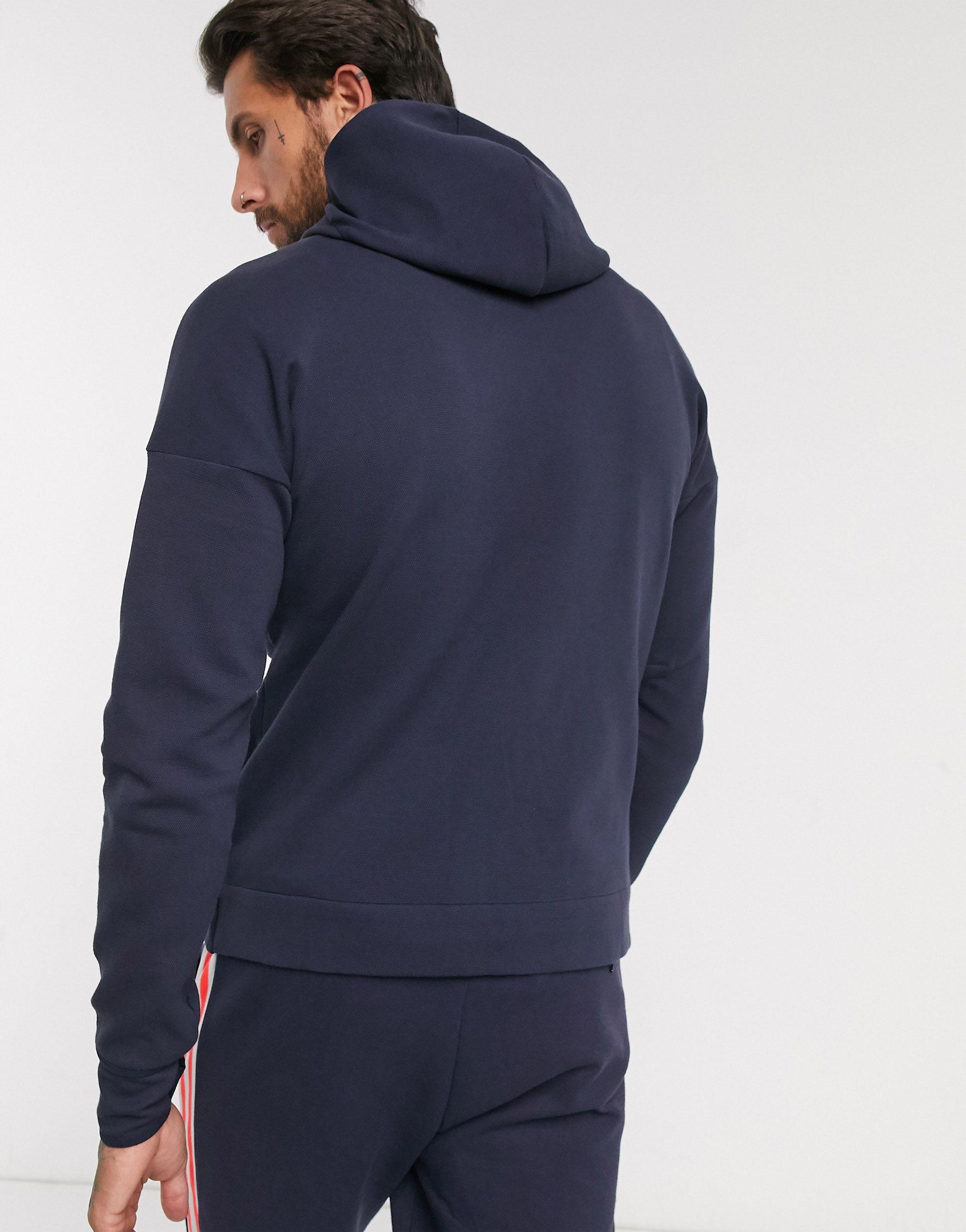 Adidas Originals Cotton Adidas Zne 3 Stripe Zip Thru Hoodie In Navy Blue For Men Lyst