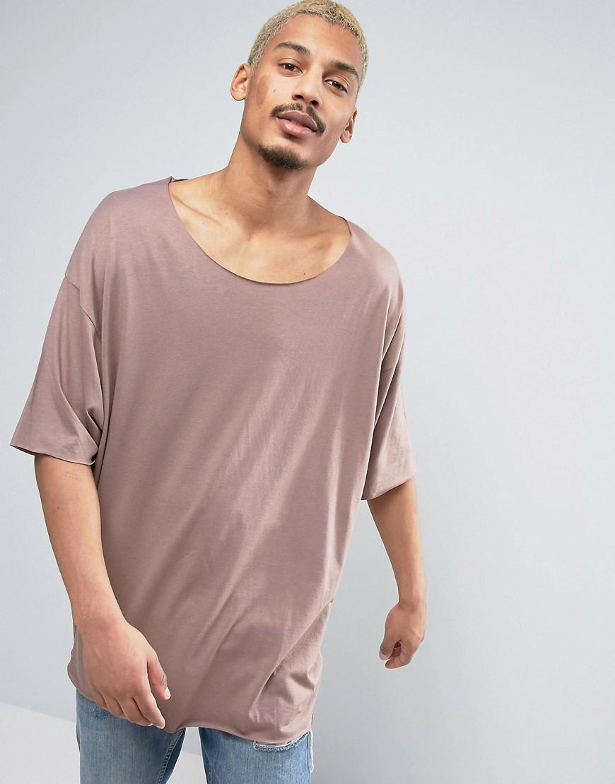 dine regn forvrængning ASOS Super Oversized T-shirt With Raw Scoop Neck In Brown for Men | Lyst