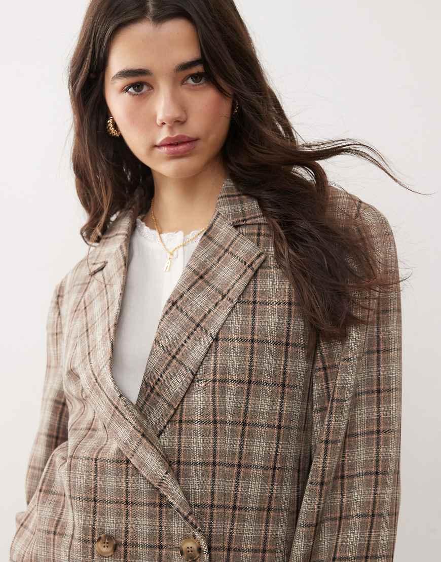 Miss Selfridge Slouchy Oversized Double Breasted Blazer in Brown