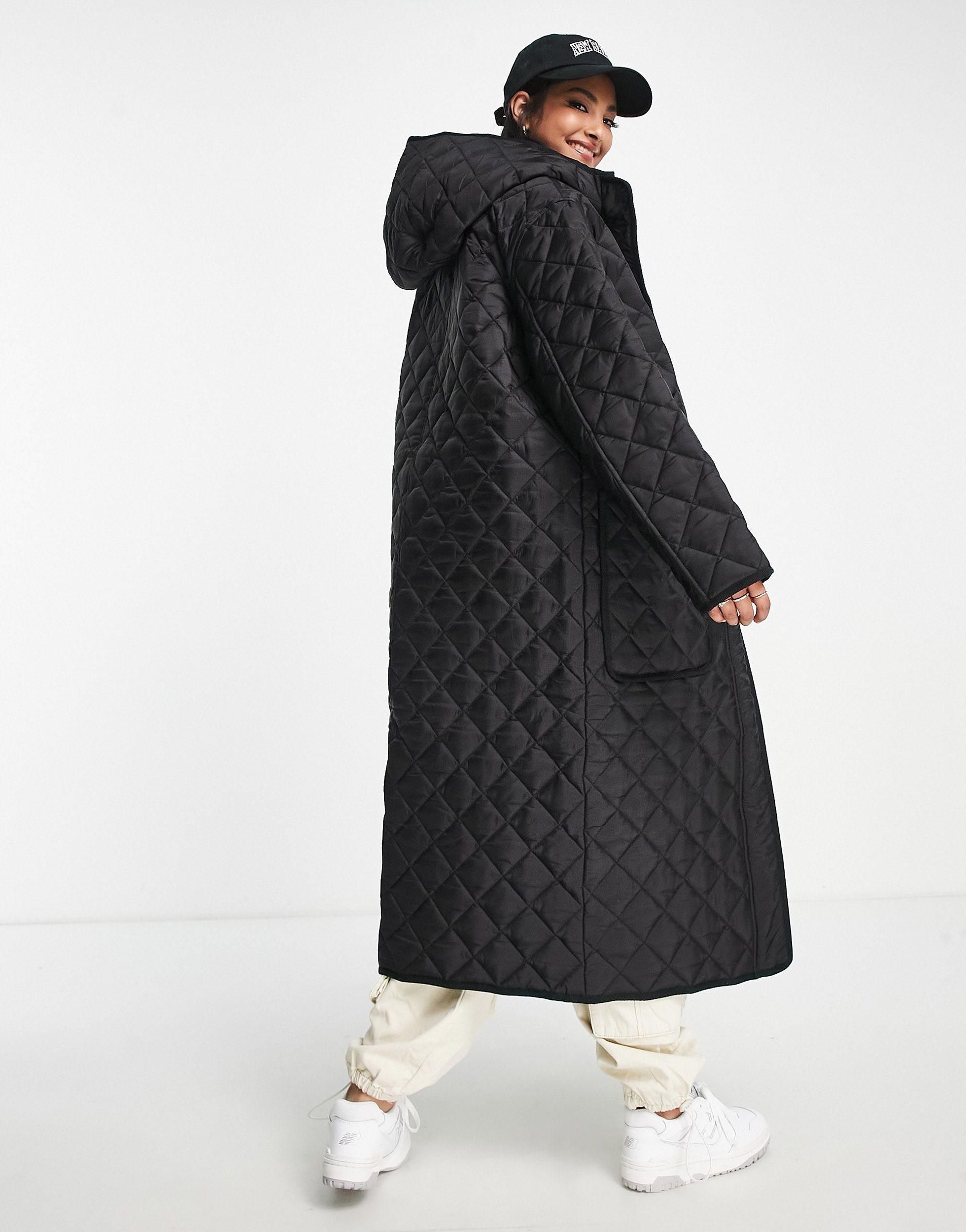 ASOS Longline Padded Coat in Black | Lyst