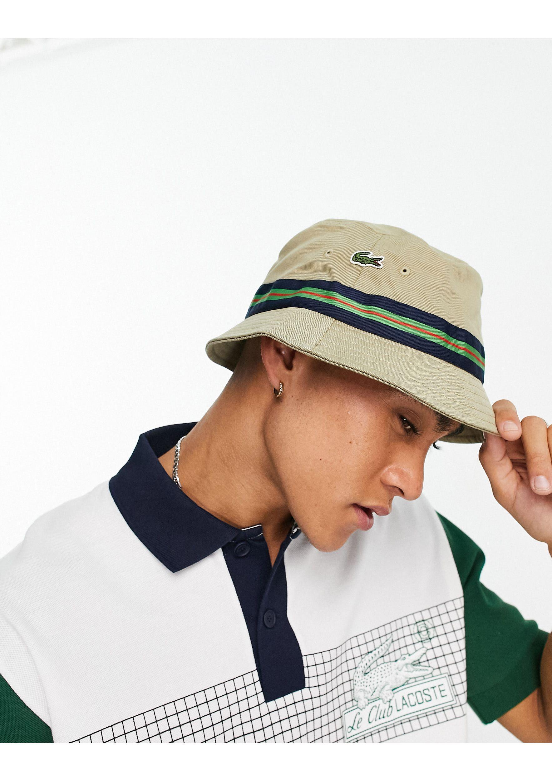 Cappello da pescatore beige con riga da Uomo di Lacoste in Verde | Lyst
